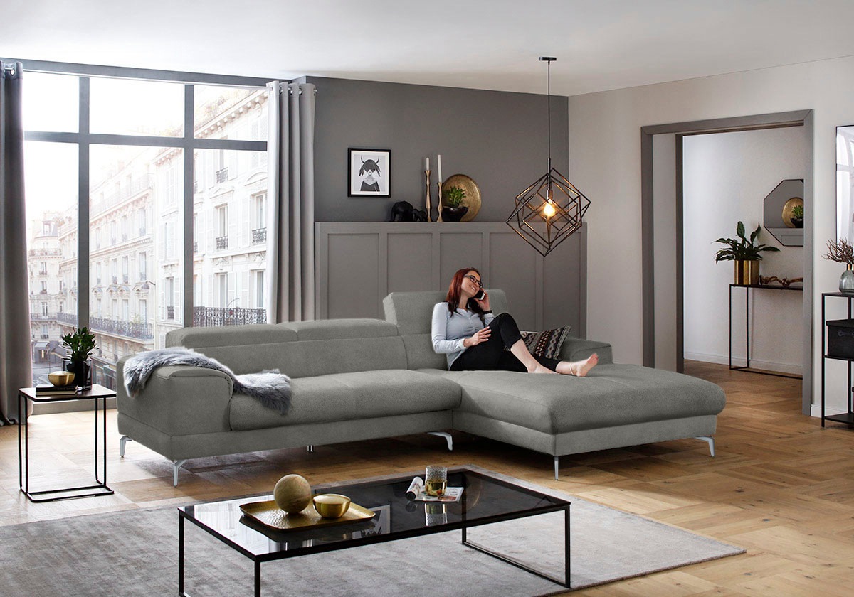 W.SCHILLIG Ecksofa »piedroo, Designsofa mit tollem Sitzkomfort, bequem und elegant, L-Form«, Kopfteilverstellung, wahlweise mit Sitztiefenverstellung, Breite 303cm