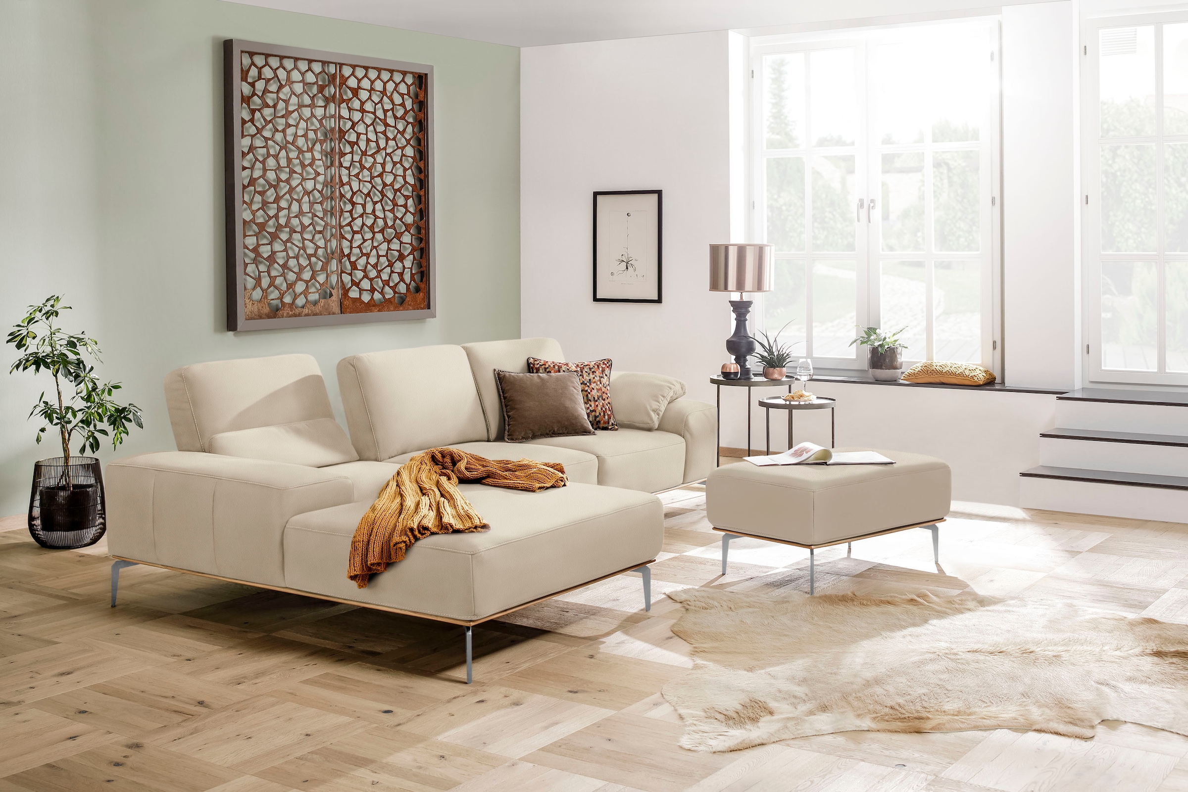 W.SCHILLIG Polsterhocker »run«, mit elegantem Holzsockel, Füße in Chrom glänzend, Breite 75 cm
