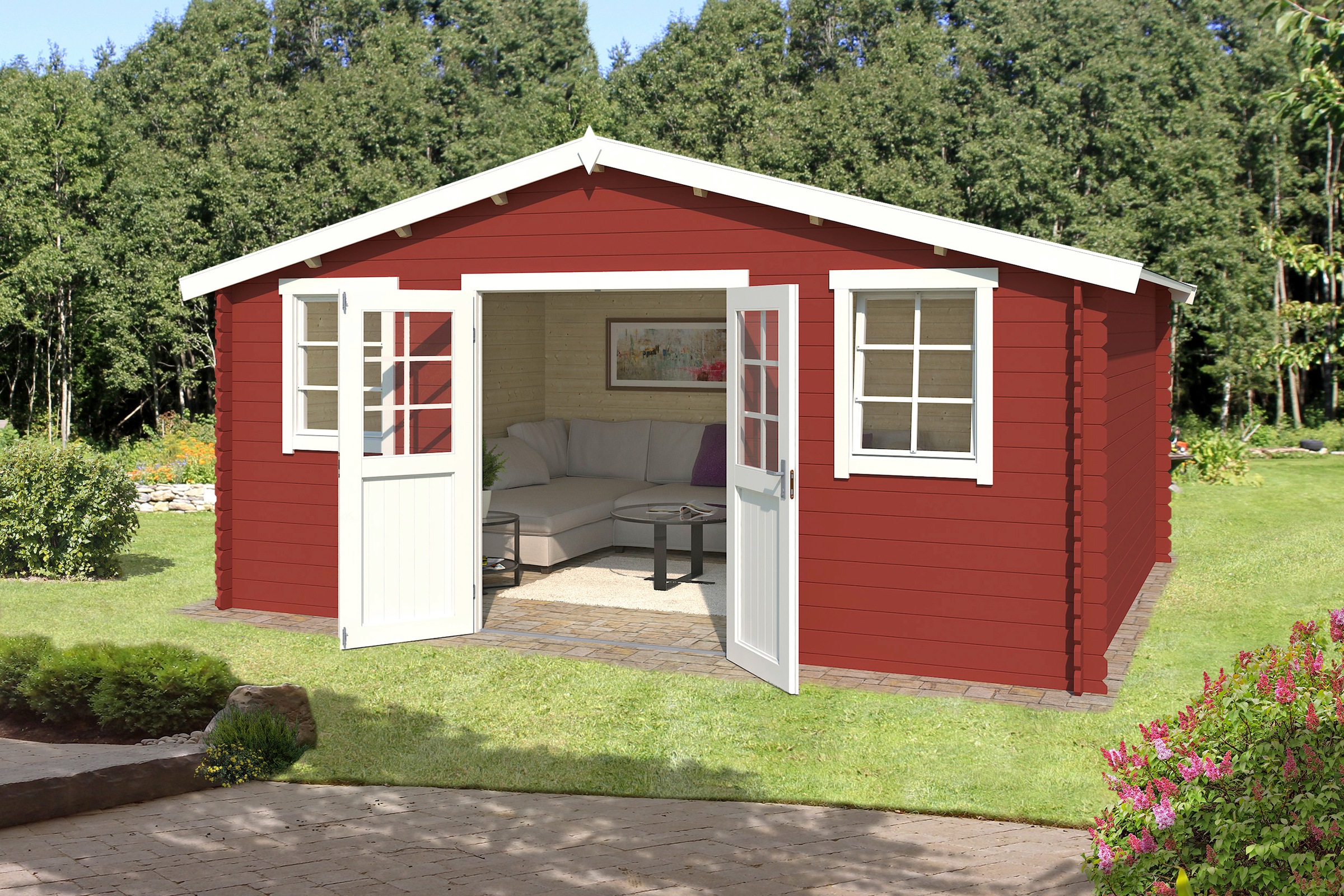 LASITA MAJA Gartenhaus »Udo 300«, Blochbohlenhaus 28mm, Fundamentmass 4800x3000, Schwedenrot