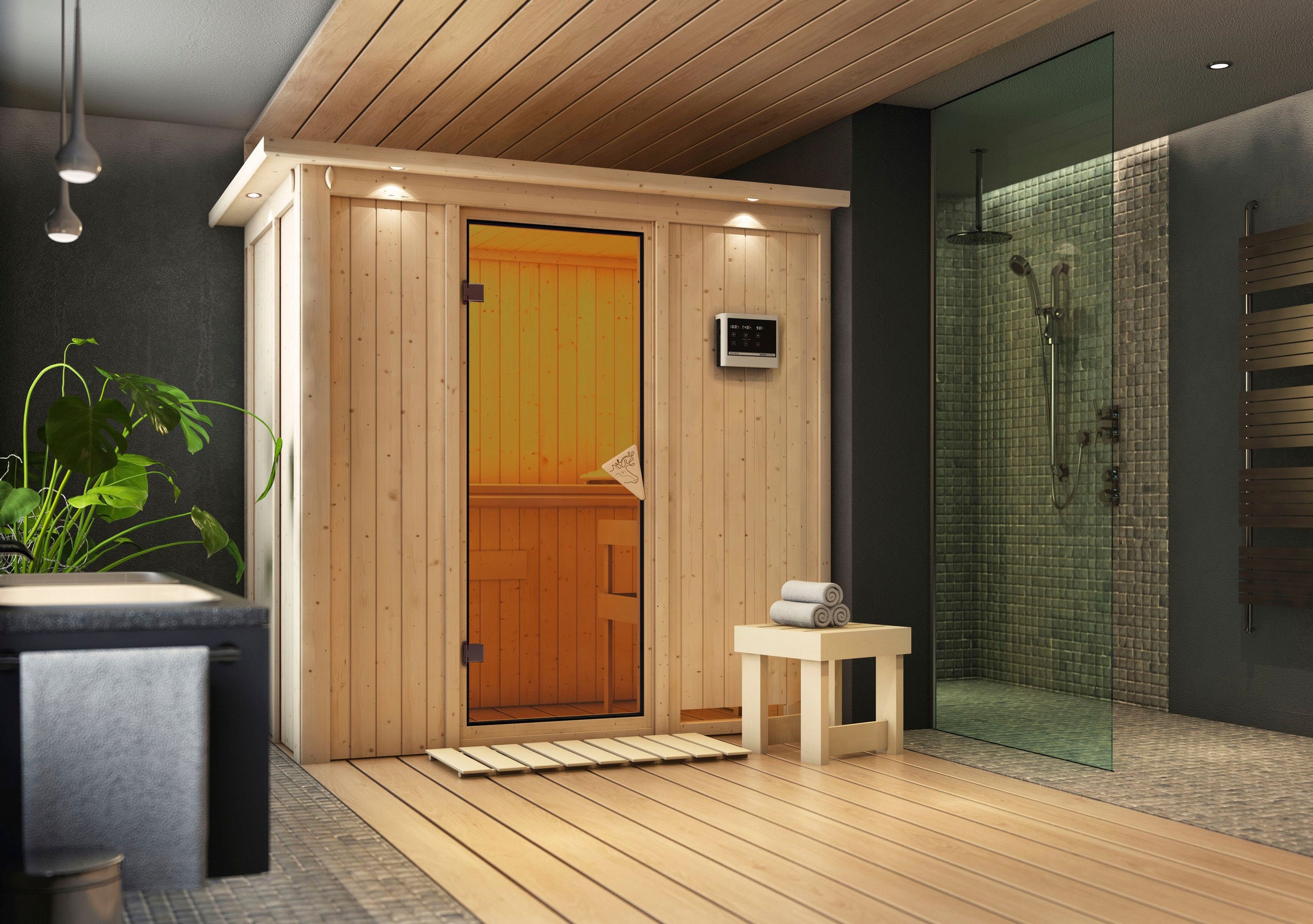 Karibu Sauna »Vada«, 9 KW-Ofen mit externer Steuerung