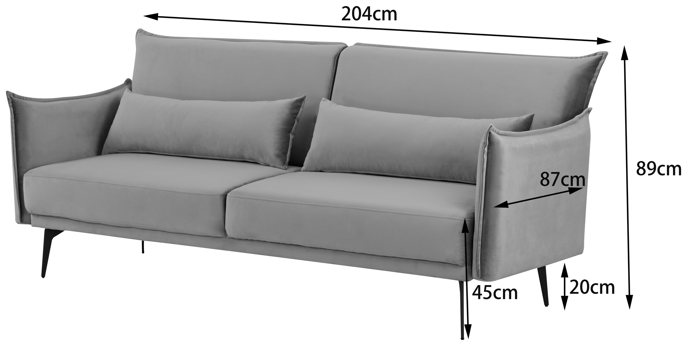 INOSIGN Schlafsofa »TULARE, 204 cm, klappbarer 3-Sitzer mit verstellbarer Rückenlehne,«, Schlaffunktion, Velvet-Samtvelours u. Webstoff