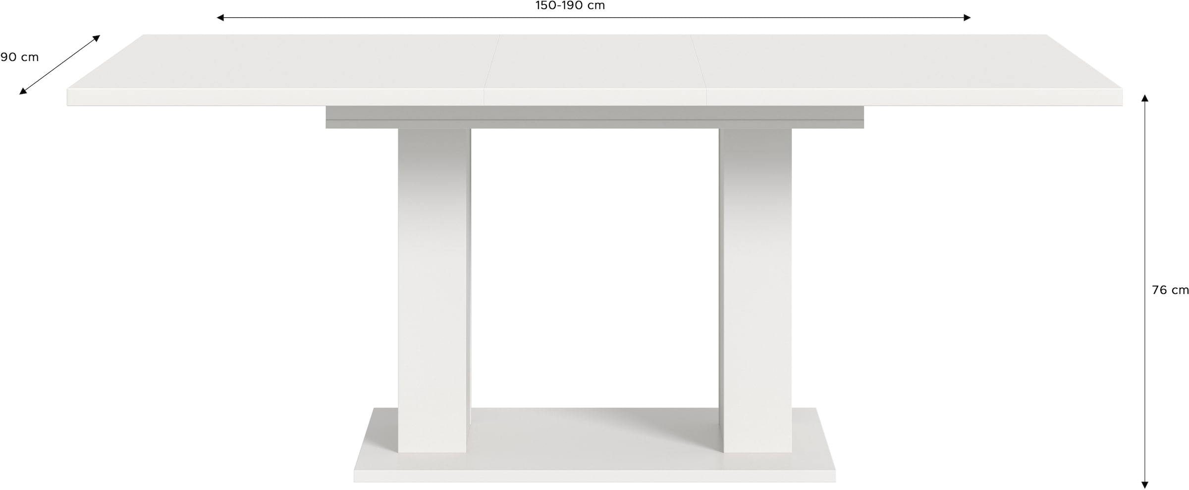 INOSIGN Esstisch »Motus, ausziehbar 150 -190 cm, inklusive 40 cm Einlegeplatte«, (Set, 1 St.), Doppelsäulengestell mit Bodenplatte, Tisch, Esstisch, Küche