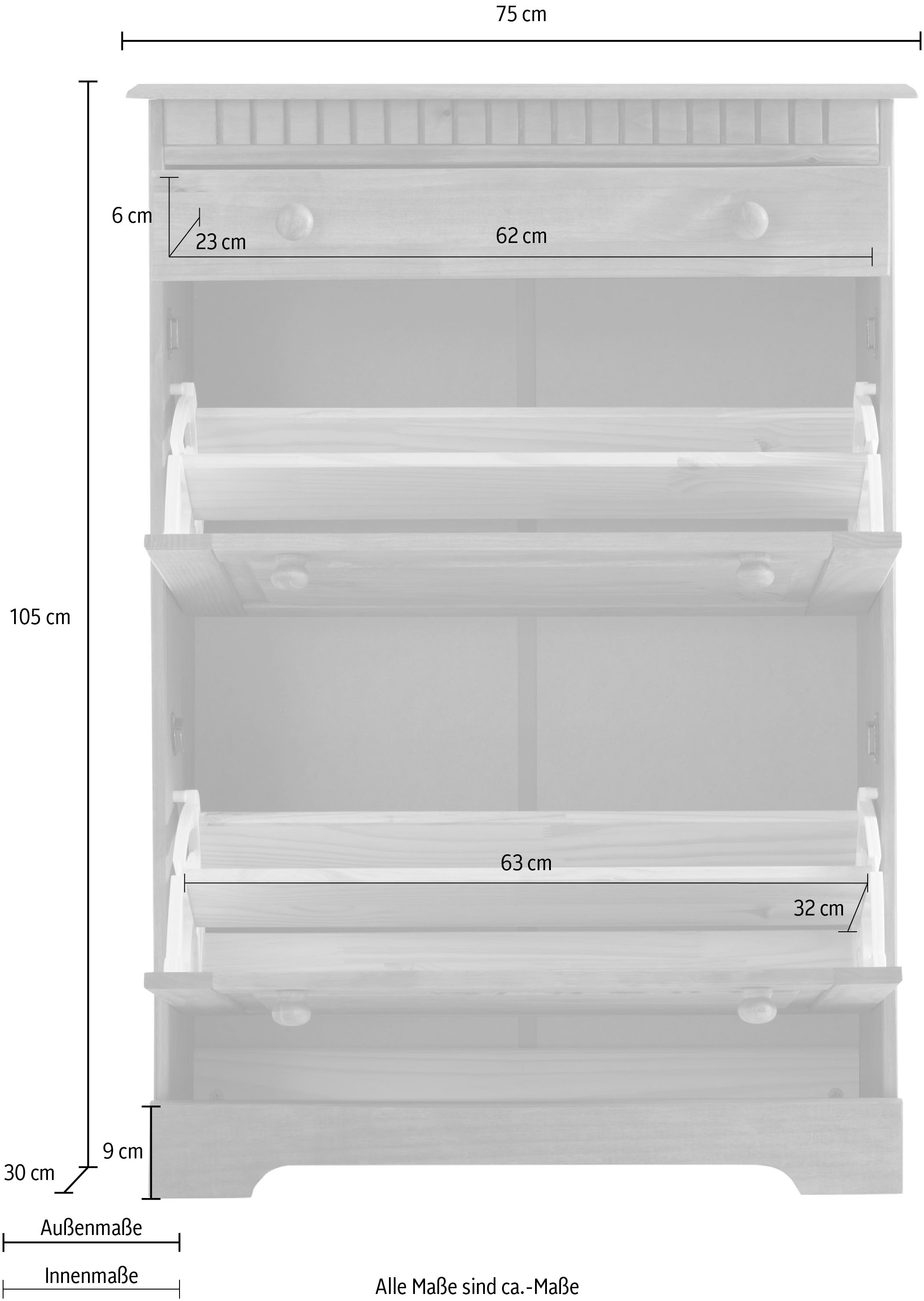 Home affaire Schuhschrank »Lisa«, mit 1 Schubkasten und 2 Klappen, Höhe 105 cm, Breite 75 cm