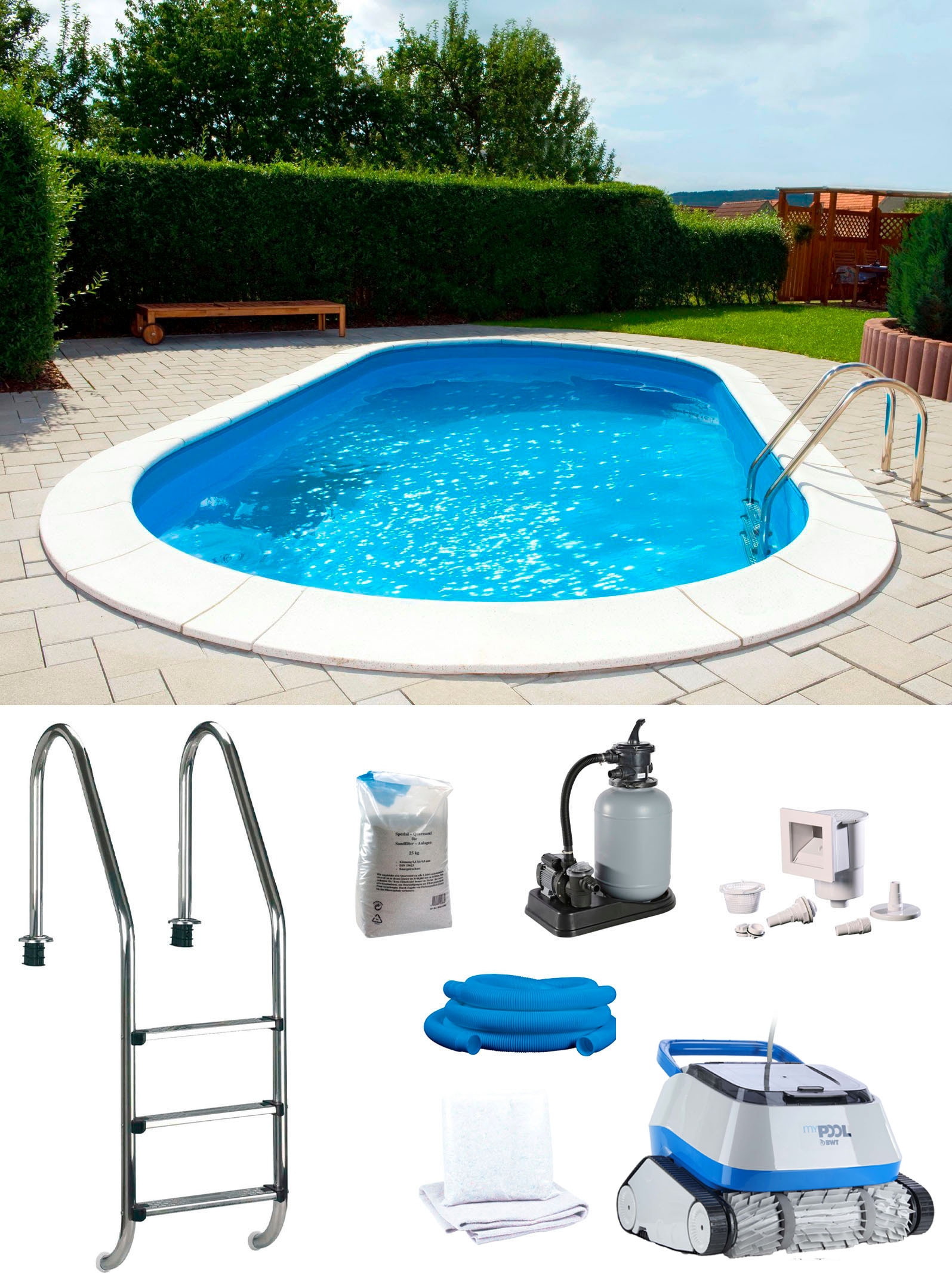 MY POOL BWT Ovalpool »POWER, BxLxH: 400x800x150 cm« in 2 Folienfarben erhältlich, inkl. Poolroboter POWER ONE4ALL Folie - blau Ø/B/H/L: Breite 400...