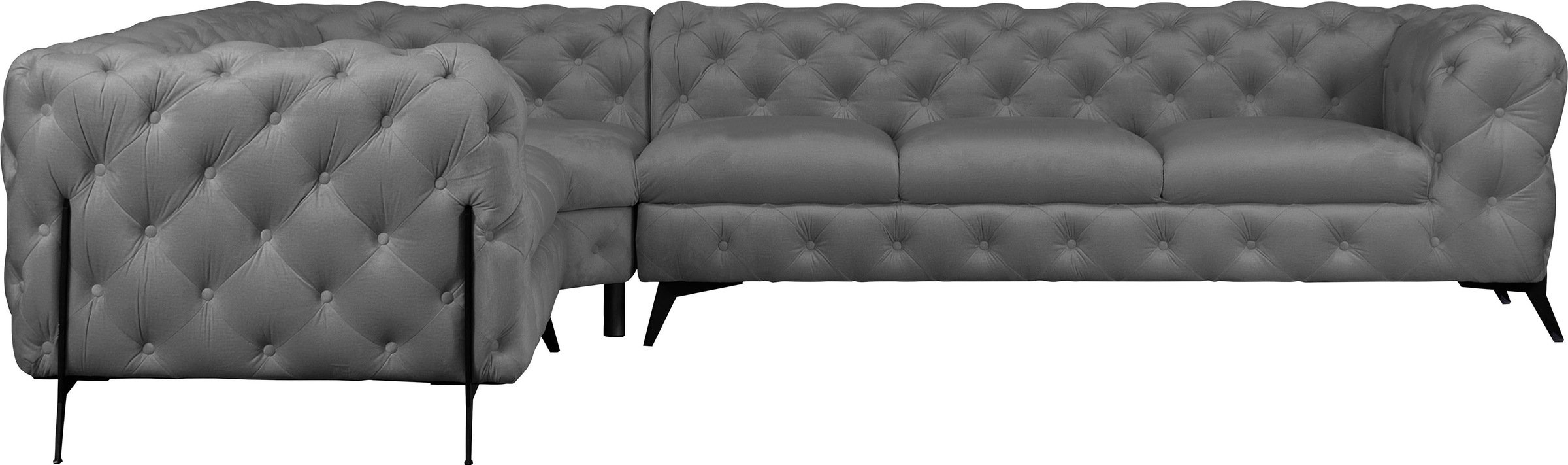 Leonique Chesterfield-Sofa »Amaury L-Form«, großes Ecksofa, Chesterfield-Optik, Breite 323 cm, Fußfarbe wählbar