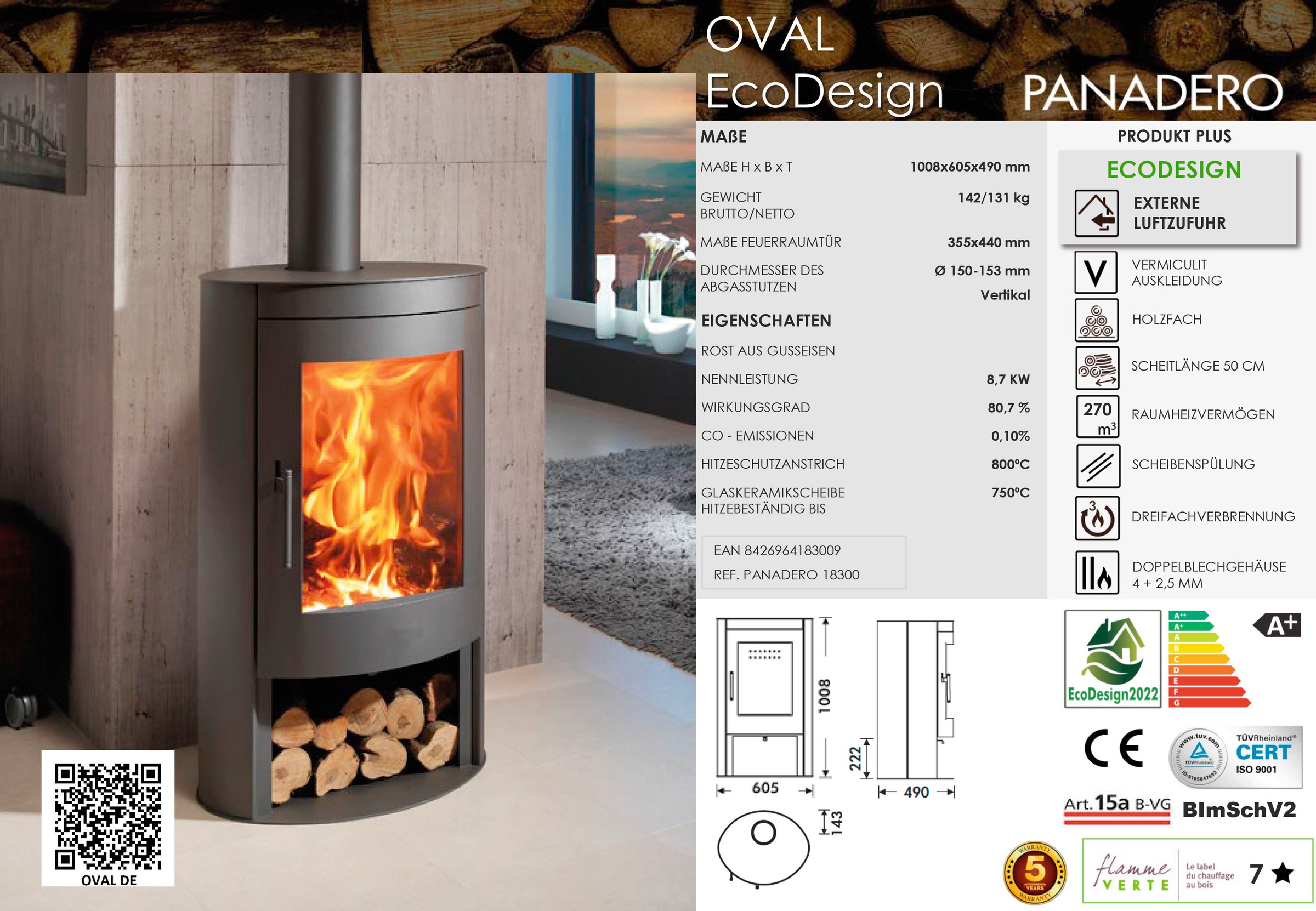 Panadero Kaminofen »Kaminofen Oval Ecodesign«