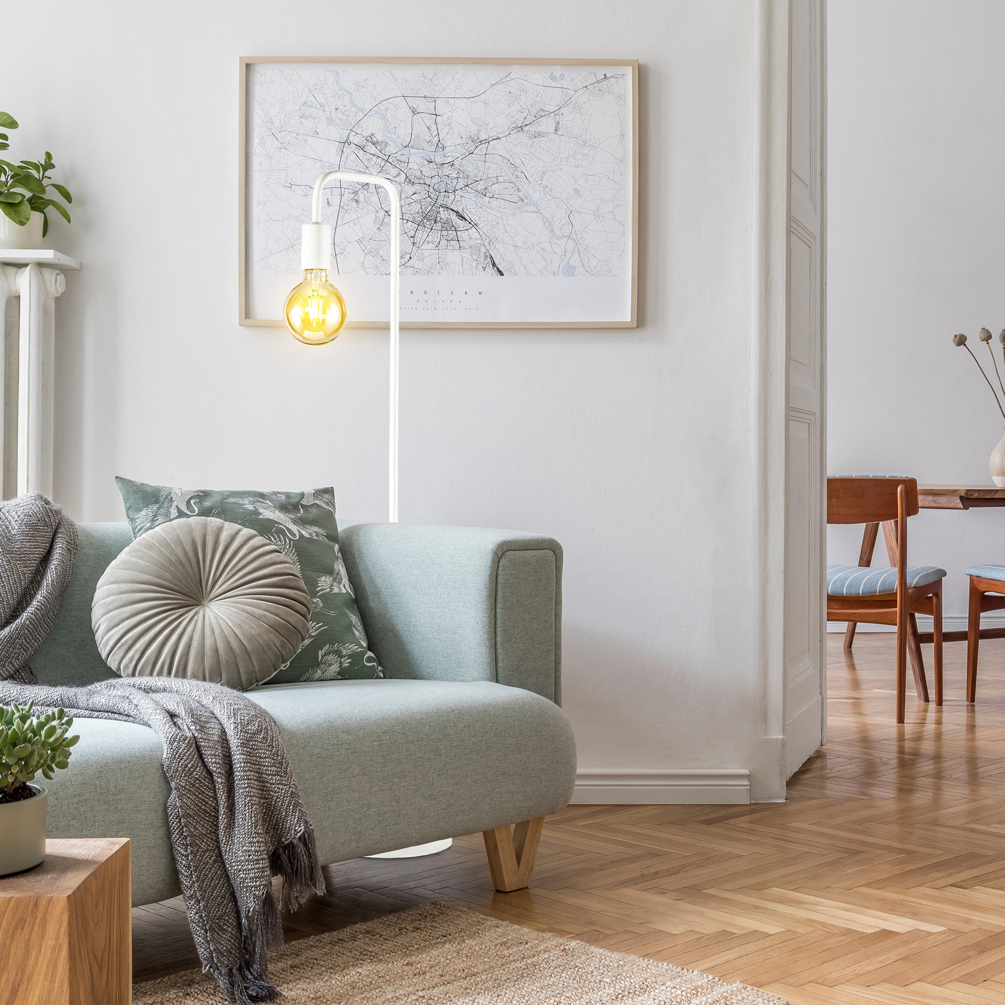 B.K.Licht Stehlampe, Metall, weiß, für Leuchtmittel E27 Fassung, Ohne Leuchtmittel, Inkl. Kabelschalter
