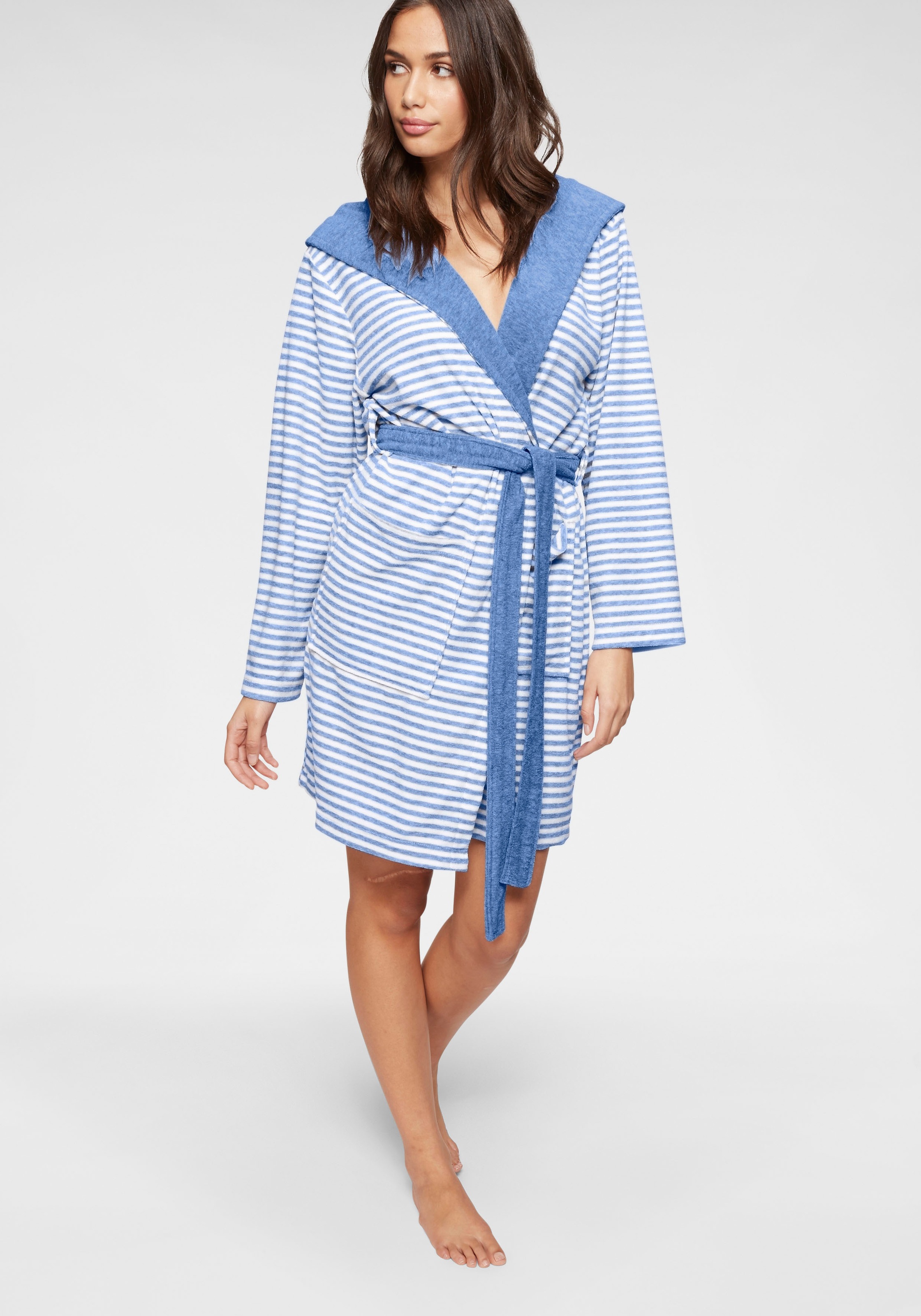 KANGAROOS Damenbademantel »Luana, ideal für Sauna & Spa, Hotelbademantel, Morgenmantel« 1 Stk. tlg., Streifen - Bademantel für Damen, gestreift,...