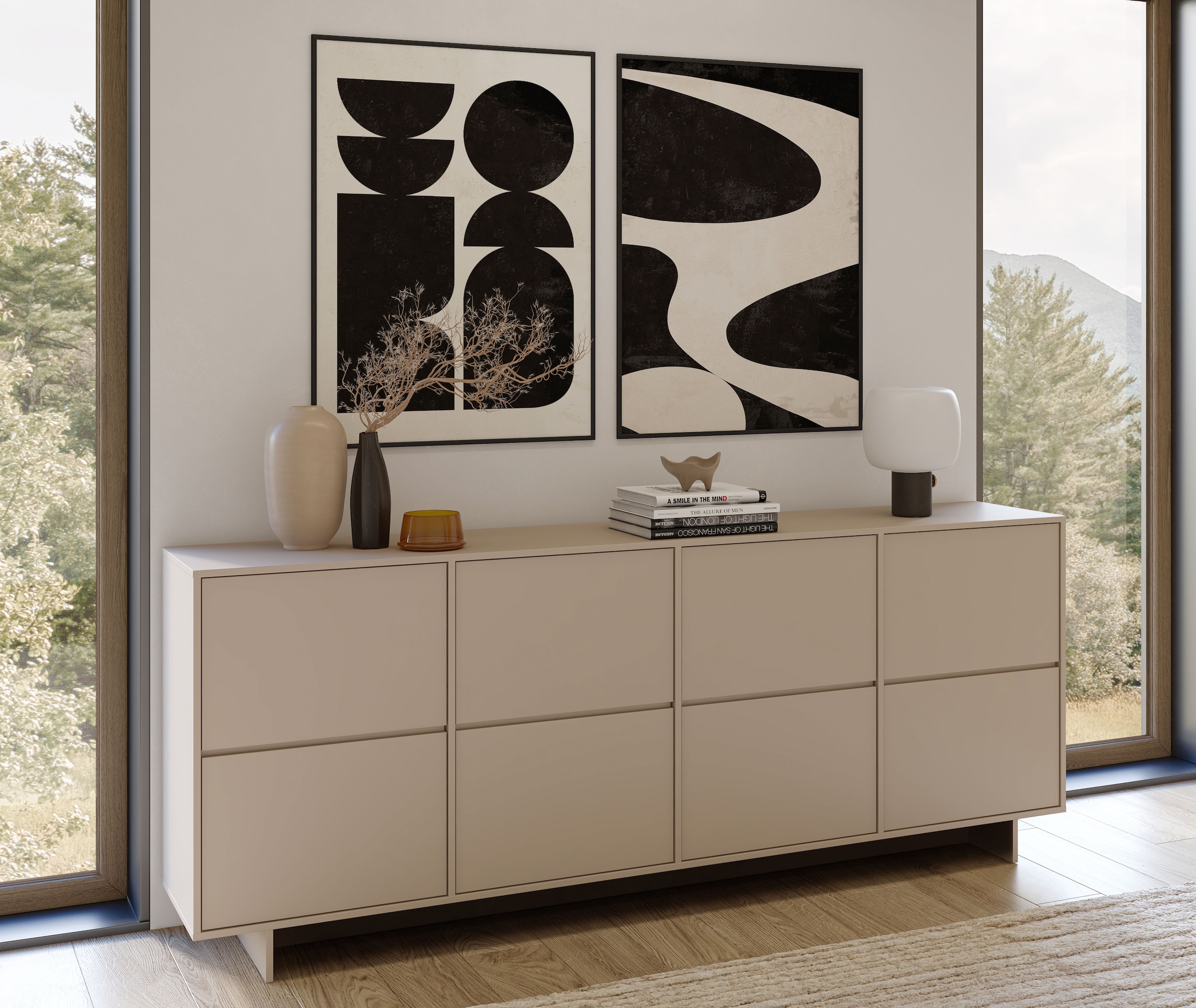 OTTO home Sideboard »Tatami, Stilvolle, moderne grifflose Kommode 4 Türen, Breite 220cm« Anrichte mit viel Stauraum, Böden verstellbar, push-to-open-Funktion