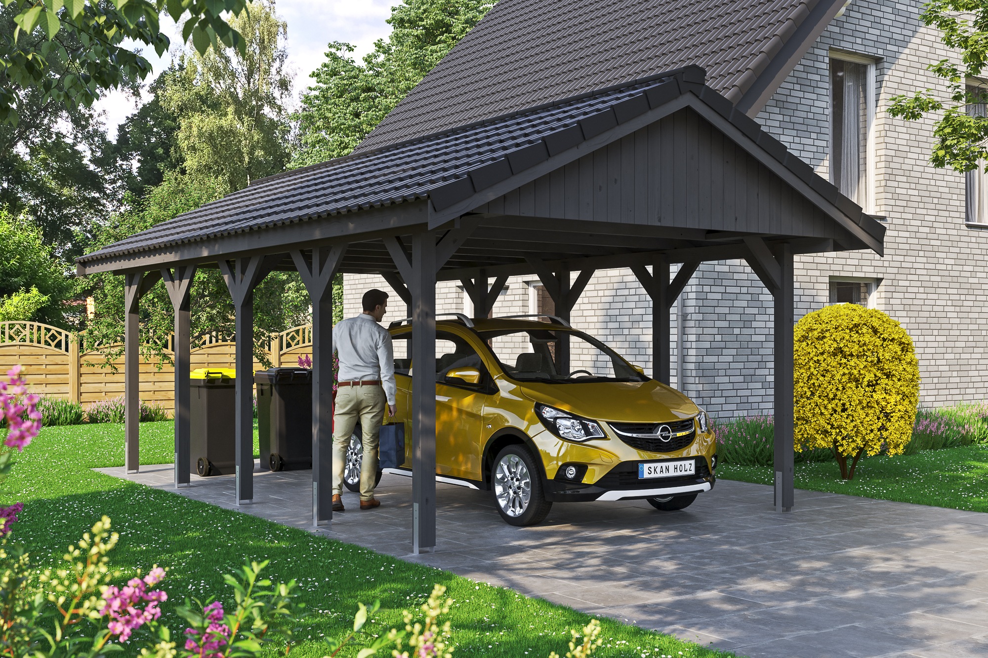 Skanholz Einzelcarport »Wallgau«, 340 cm, Schiefergrau, mit Dachlattung