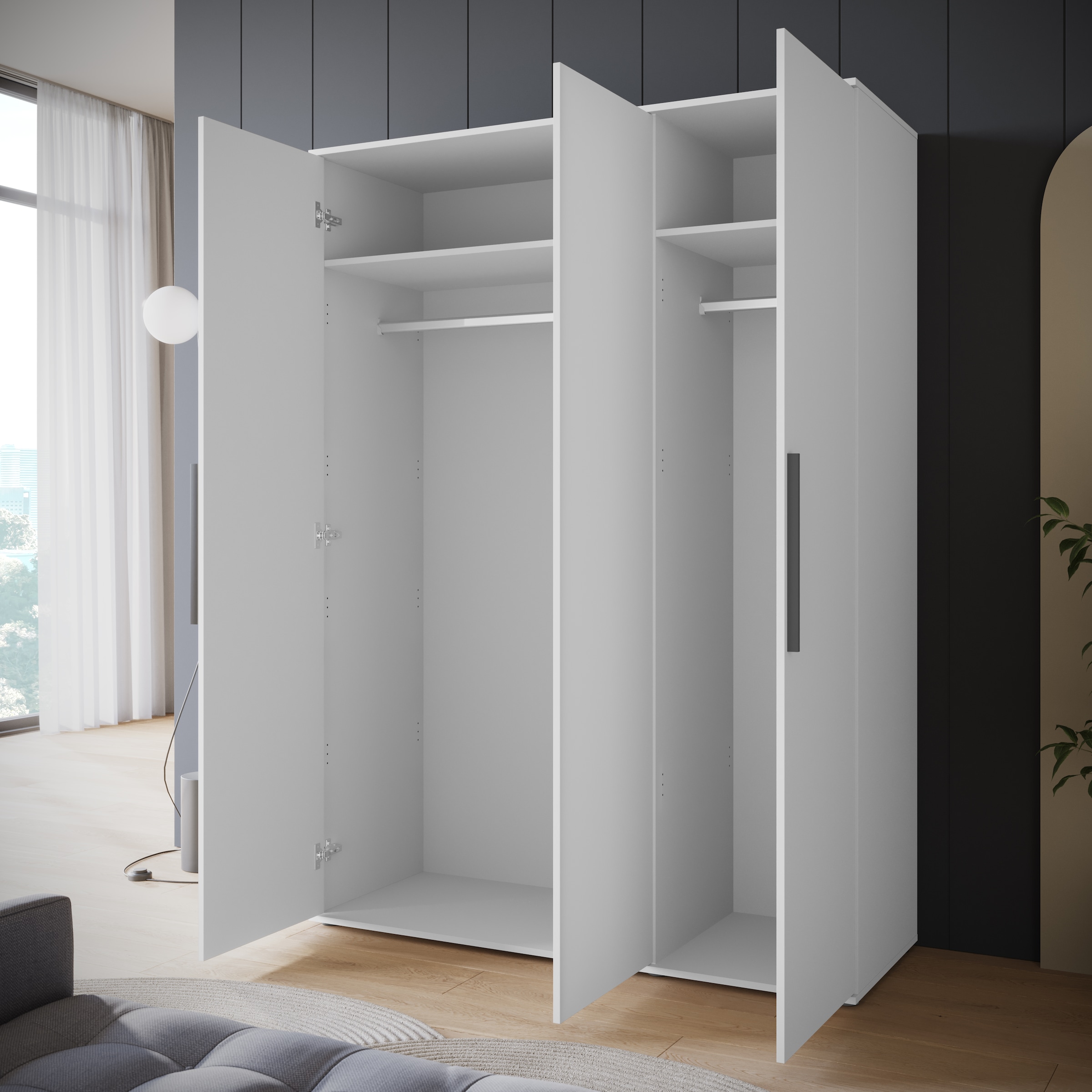 INOSIGN Kleiderschrank »LAGOS Wäscheschrank, Garderobe, schwarze Griffe, Made in Europe«, Moderner Drehtürenschrank, FSC-zertifiziert, Schlafzimmerschrank