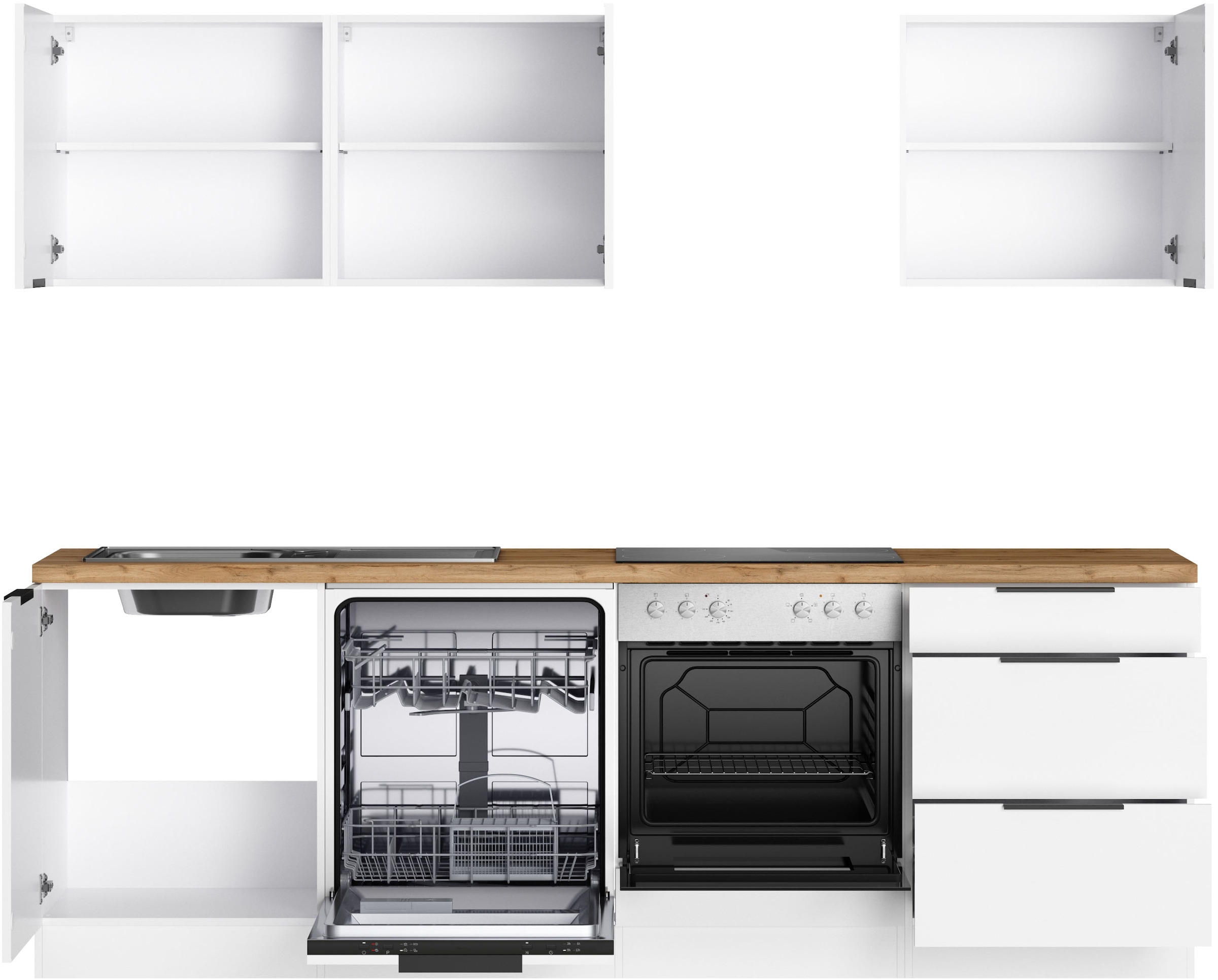 KOCHSTATION Küchenzeile »KS-Lagos2, Breite 240 cm« wahlweise mit E-Geräten, mit 38mm starker Arbeitsplatte