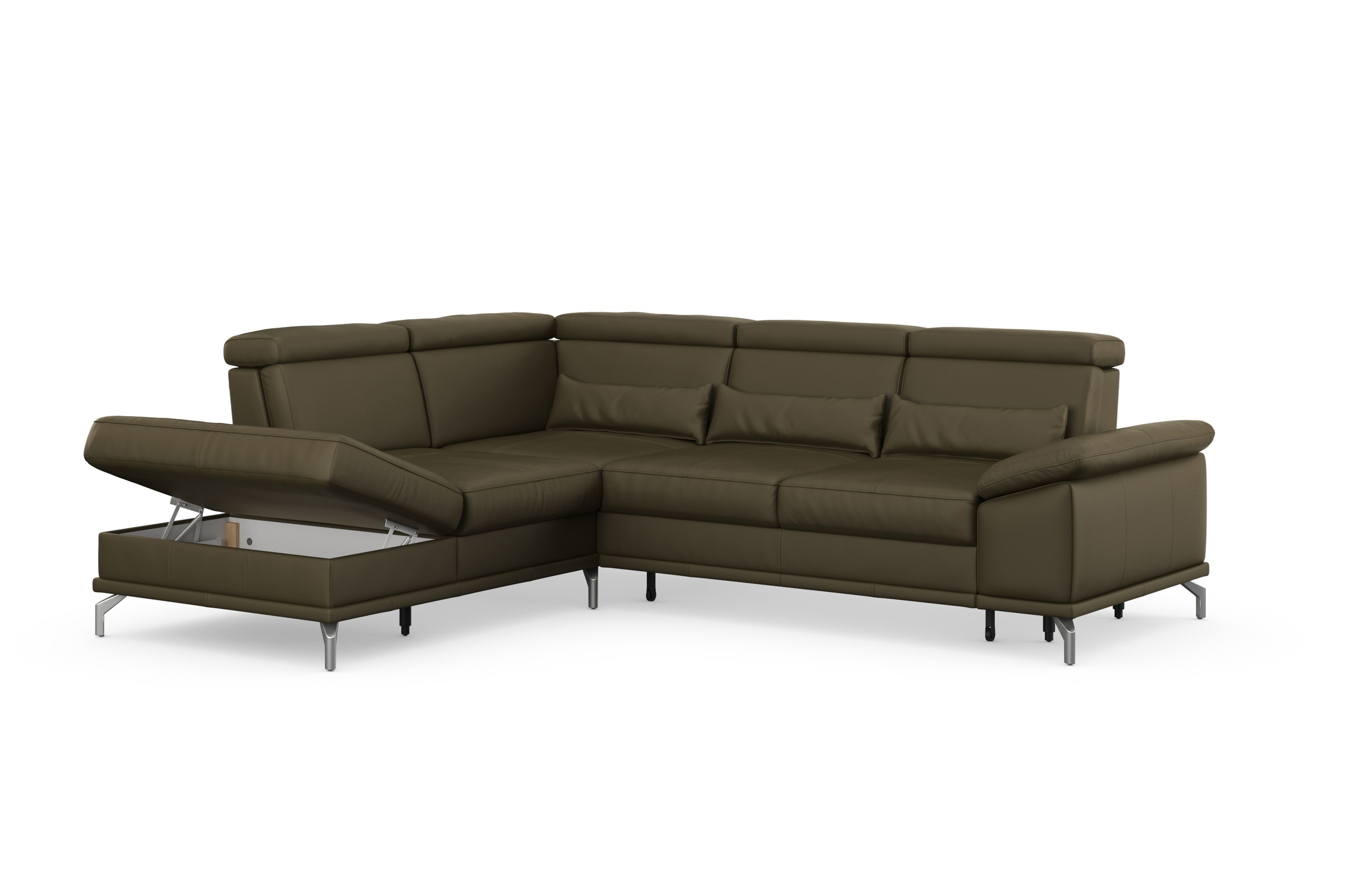 sit&more Ecksofa »Cabrio L-Form, mit Sitztiefenverstellung, Arm- und Kopfteilverstellung«, 3 Nierenkissen, Federkern, optional Bettfunktion und Stauraum