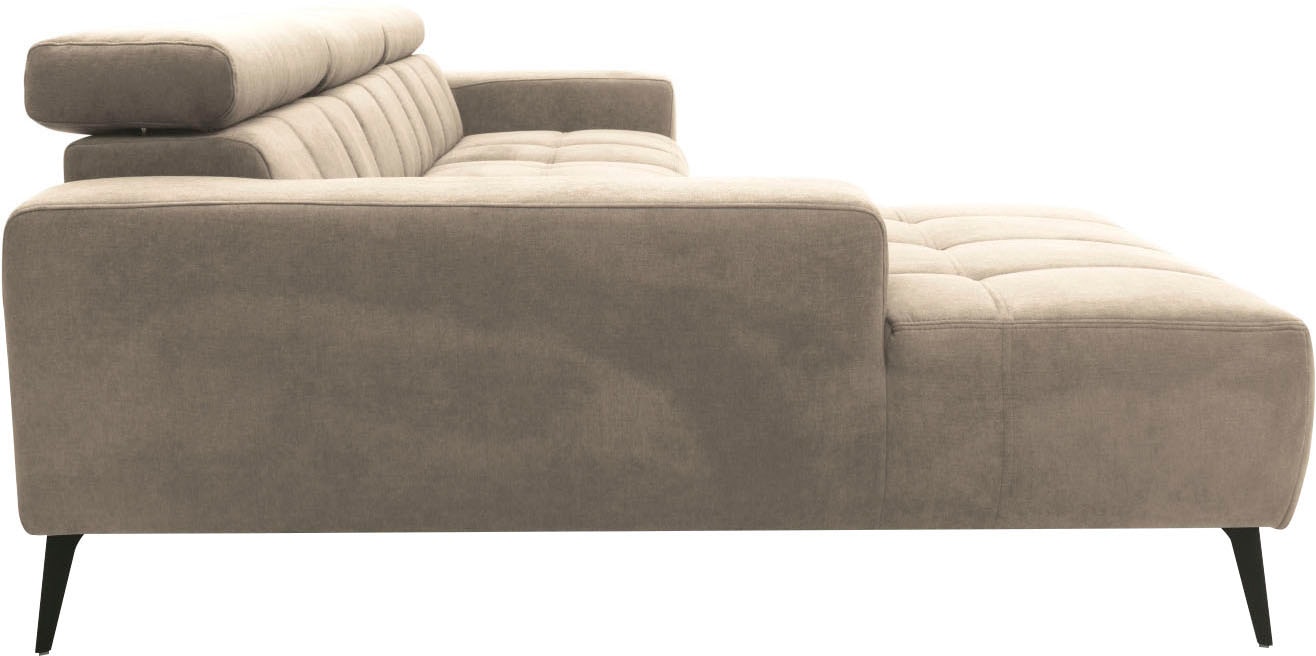 DOMO collection Ecksofa »Trento L-Form, mit Kufenfuß oder Einzelfuß«, wahlweise mit Kopfteilverstellung, Recamiere links/rechts bestellbar