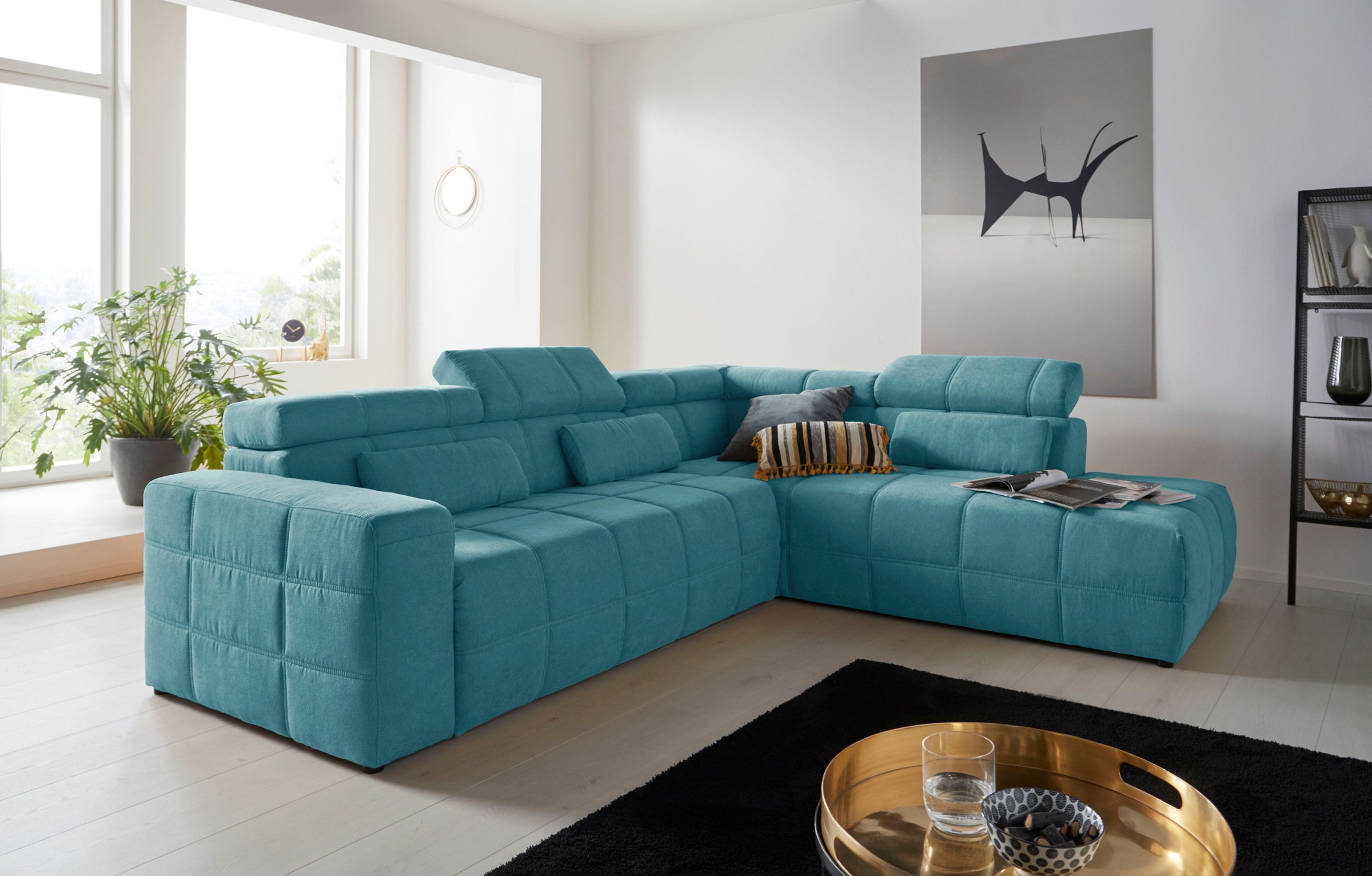 DOMO collection Ecksofa »BRANDON L-Form, auch in Leder« inklusive Kopfteilverstellung, wahlweise mit Sitztiefenverstellung,