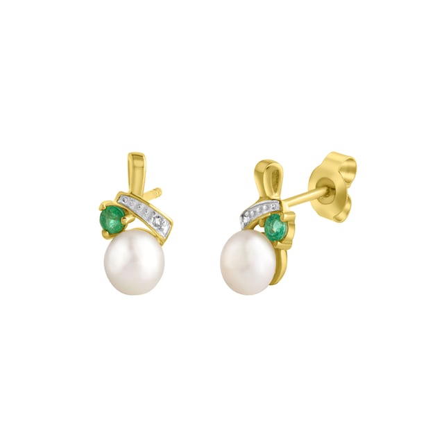 Firetti Perlenohrringe »Schmuck Geschenk, grün«, mit Smaragd,  Süßwasserzuchtperlen und Diamanten im Online-Shop kaufen