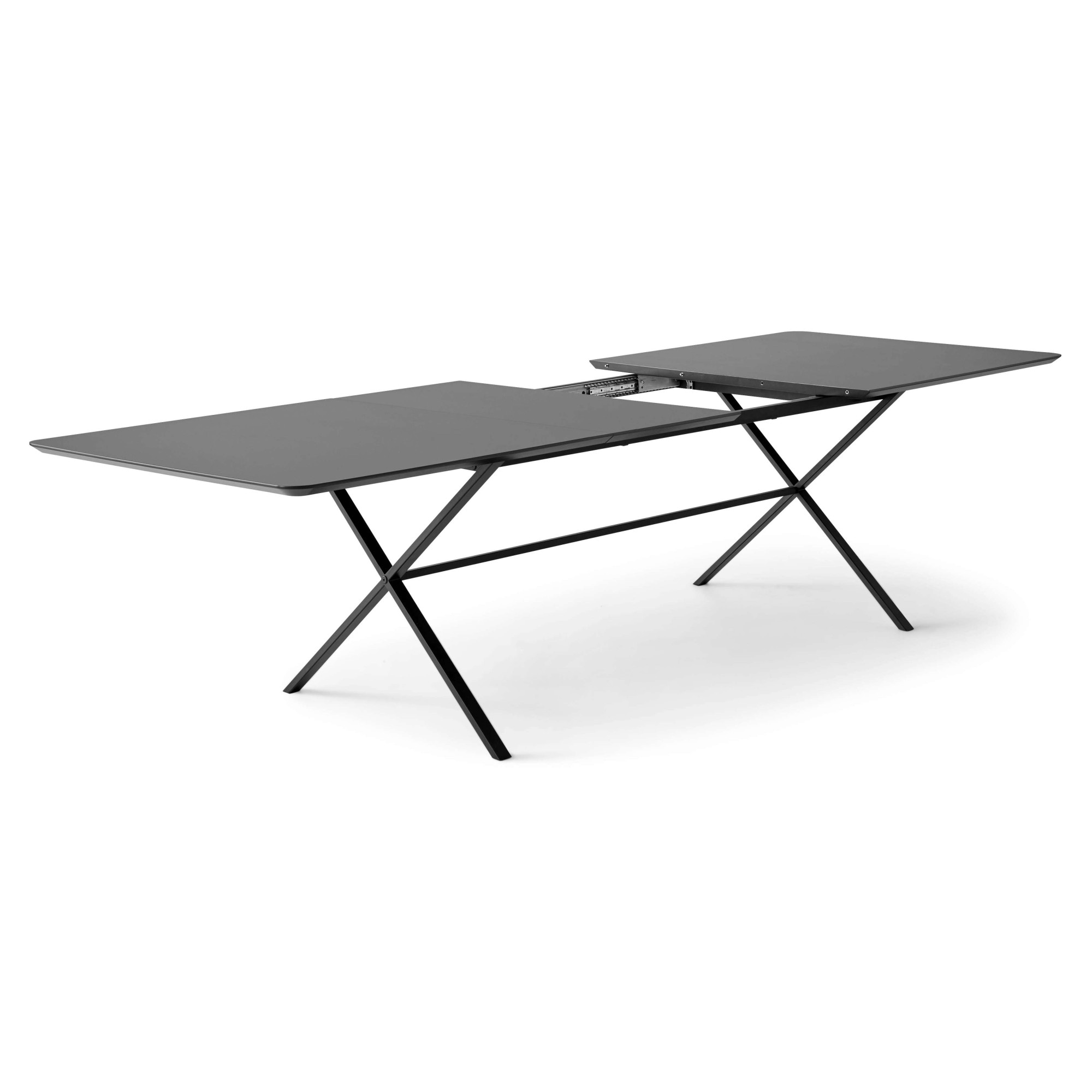 Hammel Furniture Esstisch »Meza Designtisch mit Auszugsfunktion und 2 Einlegeplatten«, abgerundete Tischplatte MDF, gekreuztes Metallgestell, in zwei Breiten