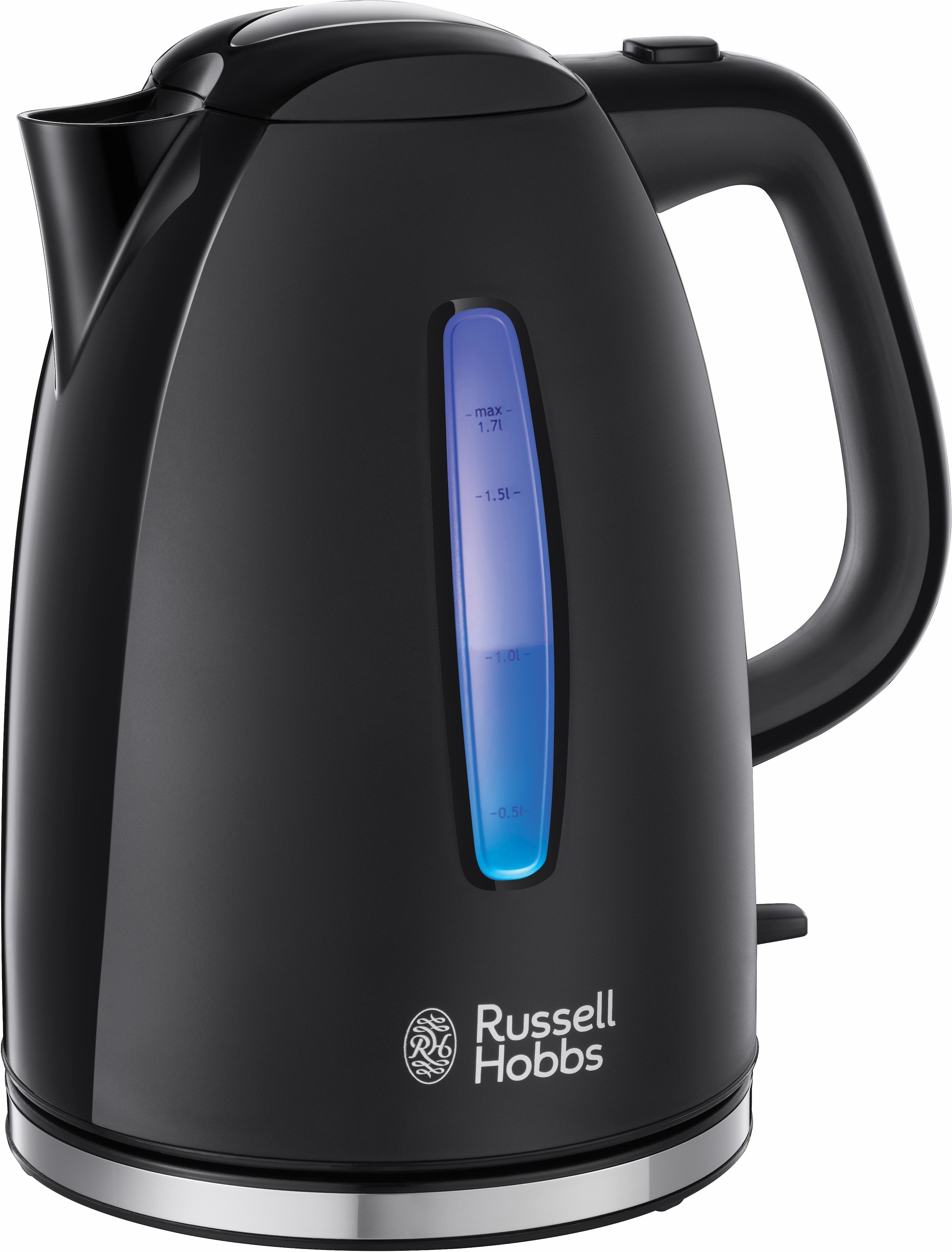 RUSSELL HOBBS Wasserkocher »Textures Plus+ 22591-70, Schwarz«, 1,7 l, 2400 W, blaue LED-Beleuchtung, Schnellkochfunktion, Perfect-pour, Kalkfilter