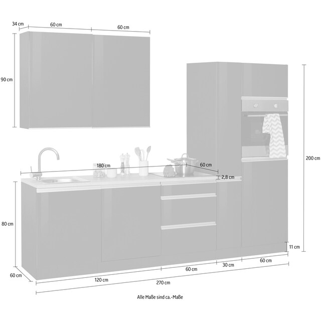 HELD MÖBEL Küchenzeile »Ohio«, ohne E-Geräte, Breite 270 cm online  bestellen
