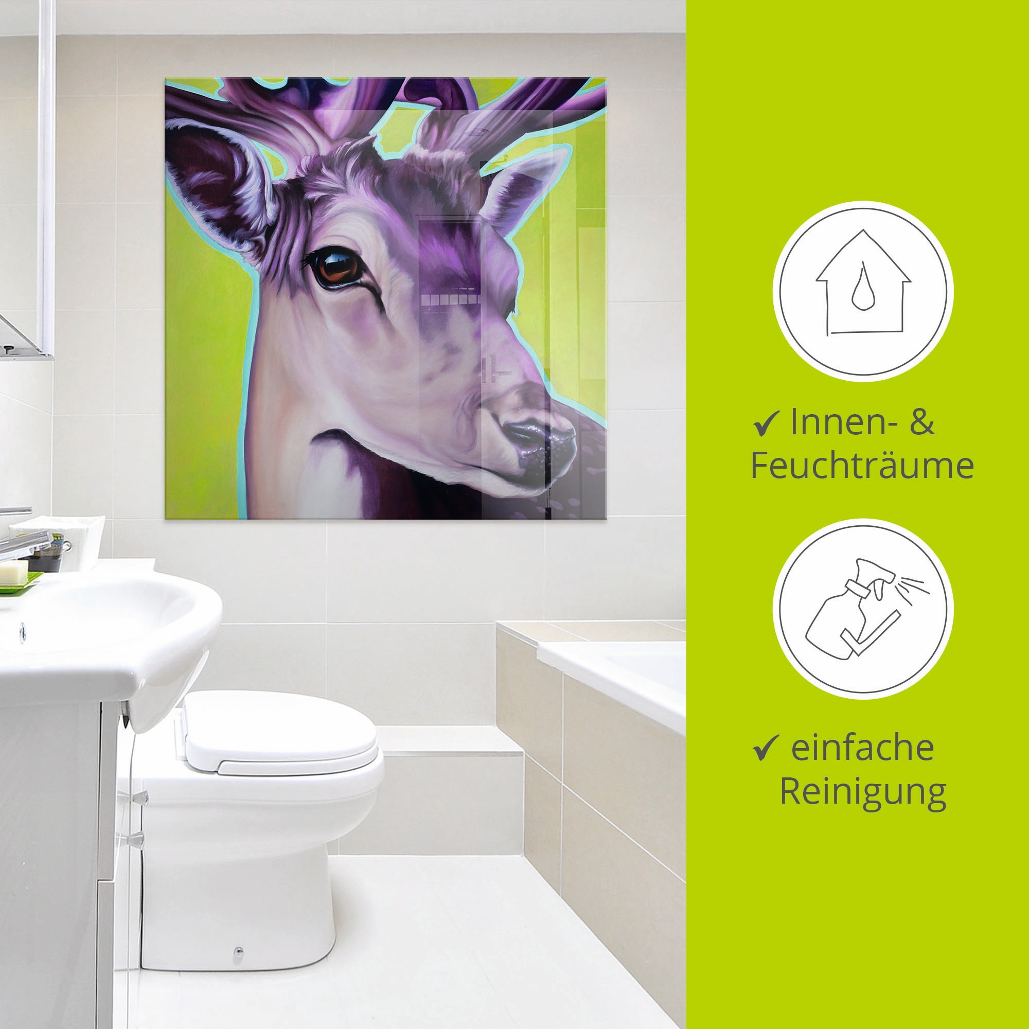 Artland Glasbild »Hirsch grün«, Wildtiere, (1 St.), in verschiedenen Größen