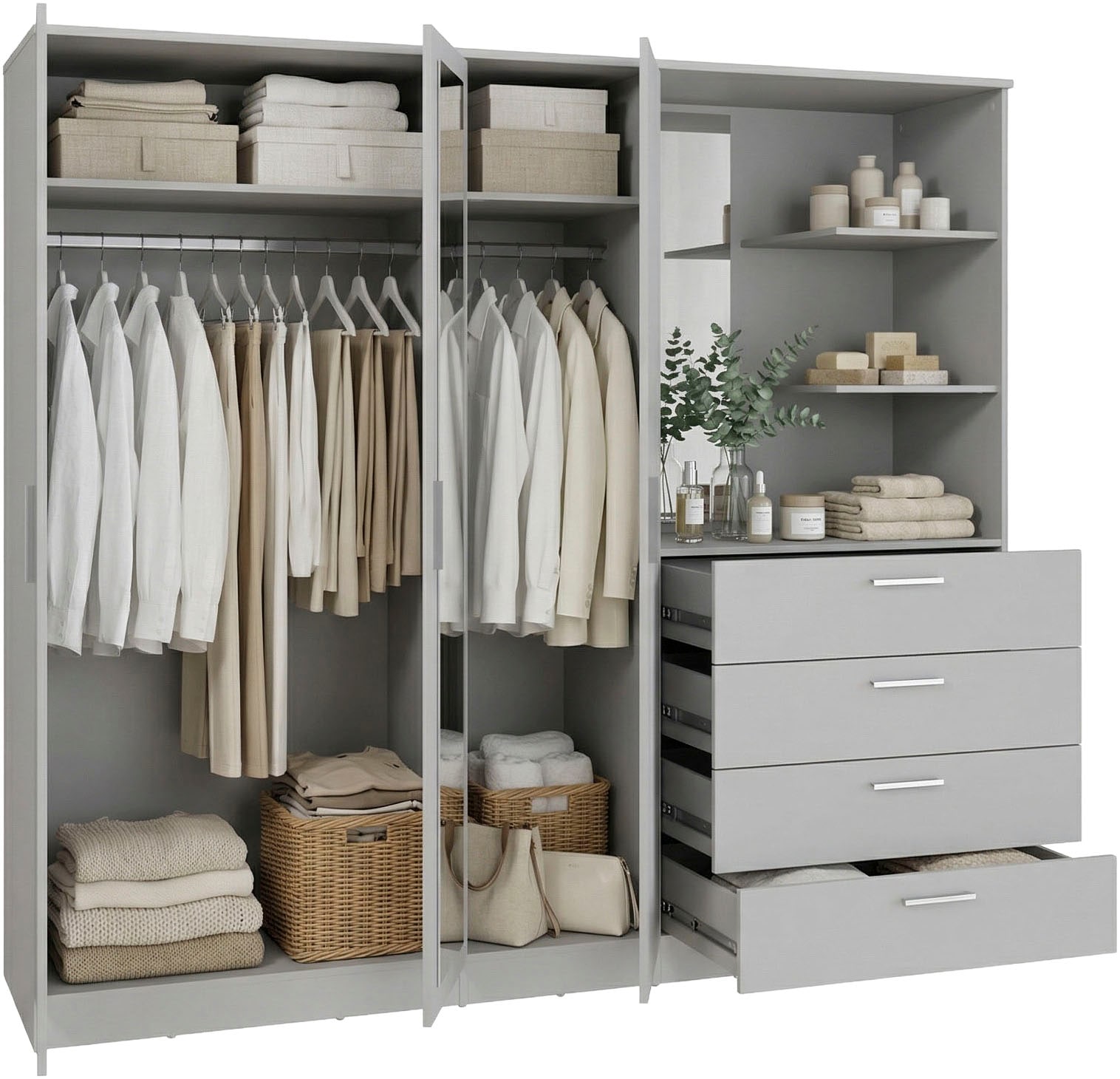 FORTE Kleiderschrank »Panama, Garderobenschrank, Spiegel, Schubladen, Regale, viel Stauraum« B/H/T 199/181/52,7, Spiegeltüre, Stauraum, FSC