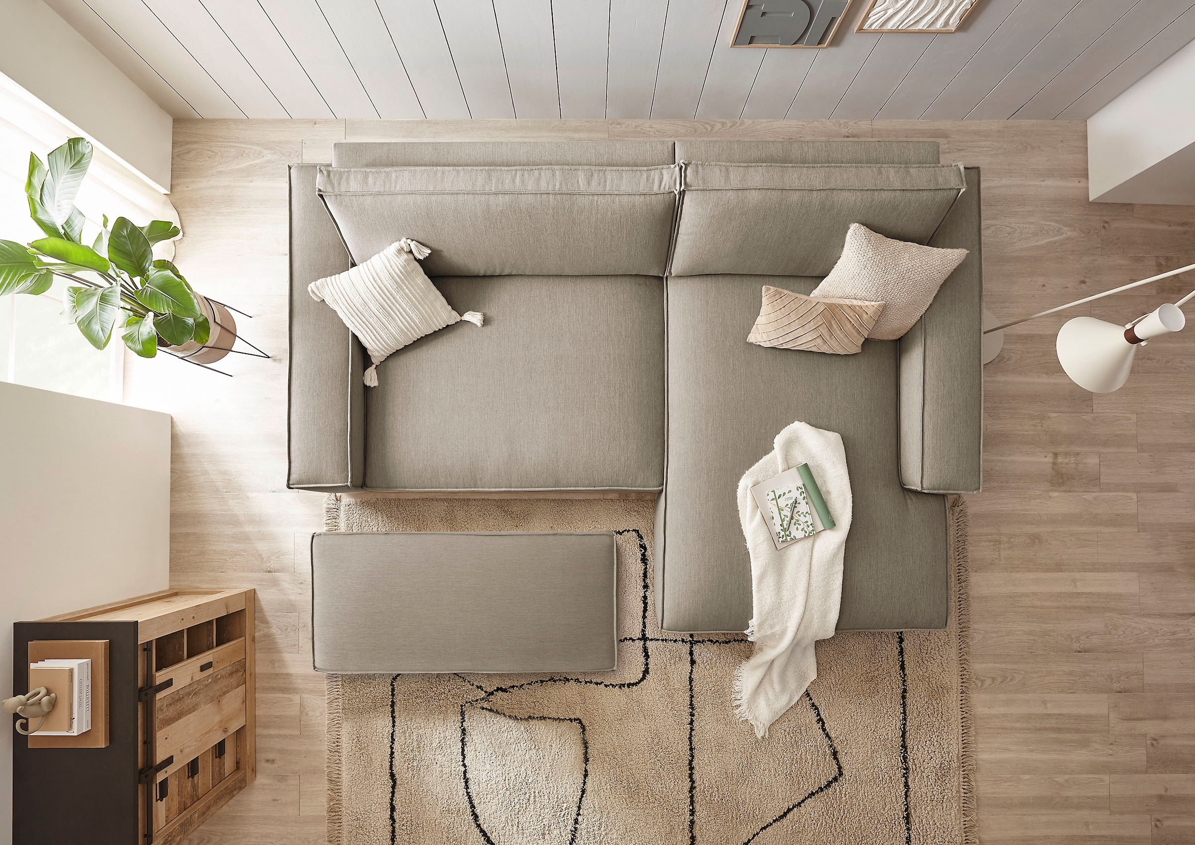 Home affaire Polsterecke »NEU: SHERWOOD XXL tief, L-Form mit Schlaffunktion, Big-Sofa mit Hocker« stellbar zum Schlafsofa (Krokodilverbinder), Cord, Leinenoptik,