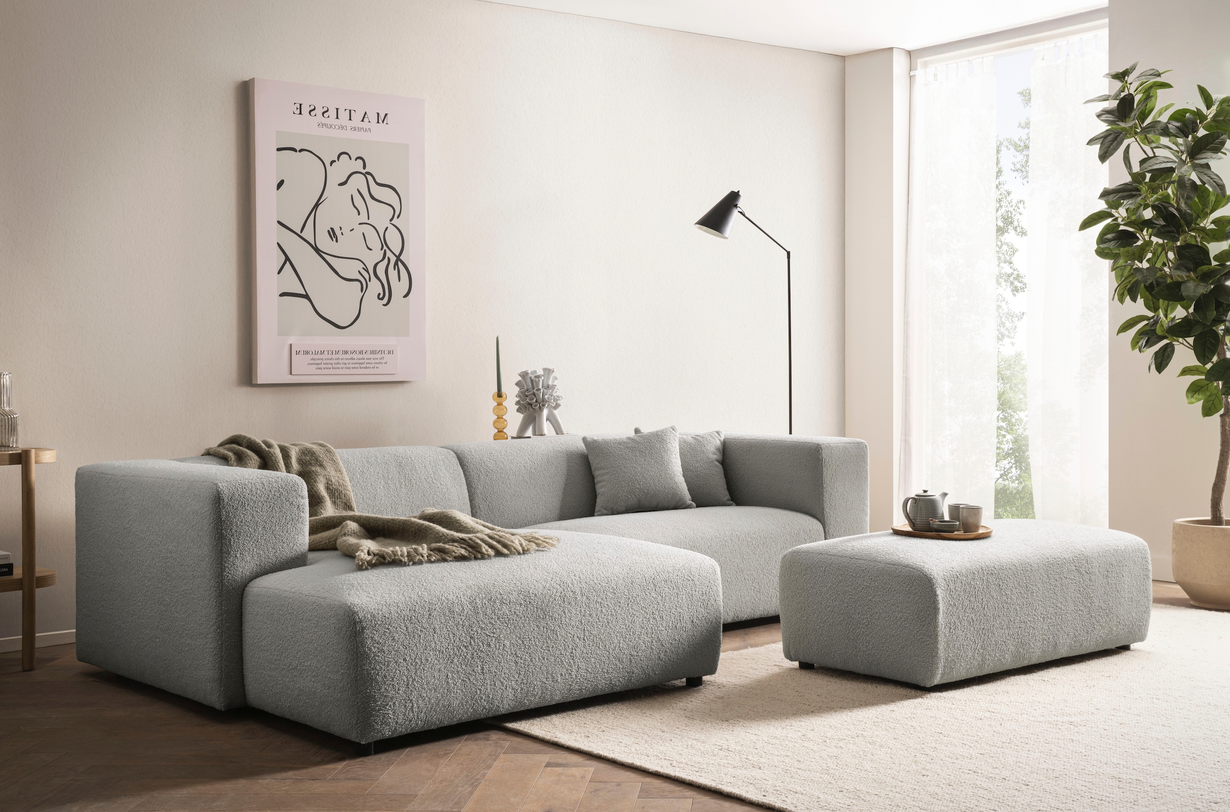 andas Polsterecke »BAKELS, Ecksofa-Set mit Hocker, L-Form mit Schlaffunktion«, Ecksofa-Set (incl. Hocker) im trendigen Megacord