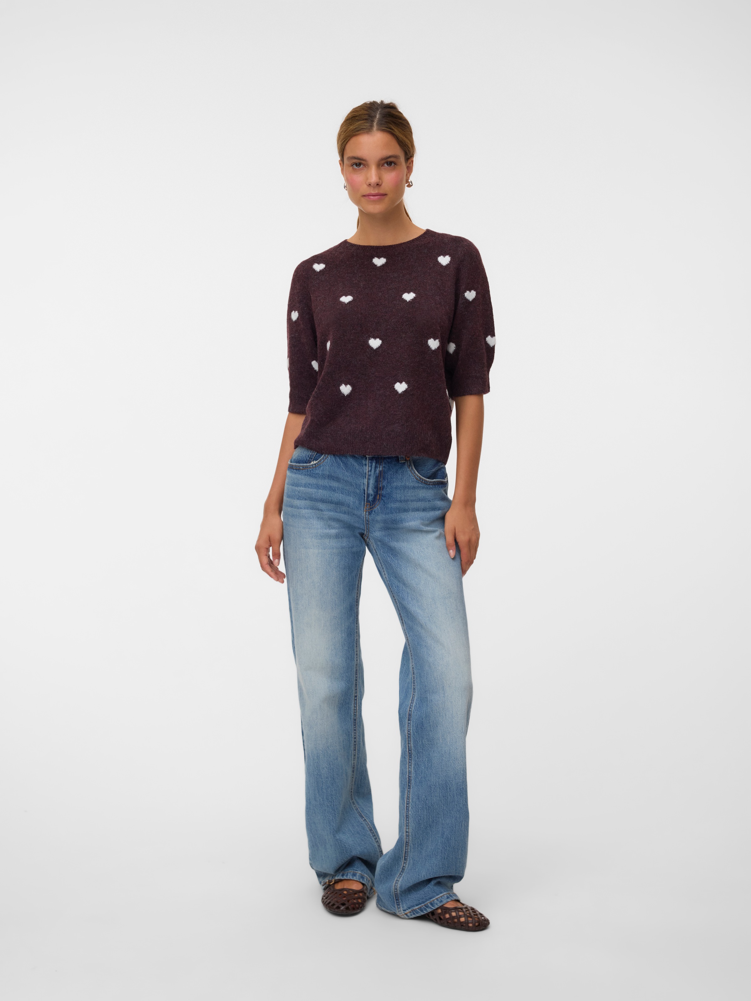 Vero Moda Kurzarmpullover »VMDOFFY INTARSIA 2/4 O-NK PULLOV GA NOOS« Materialmix, Stretch, regular fit