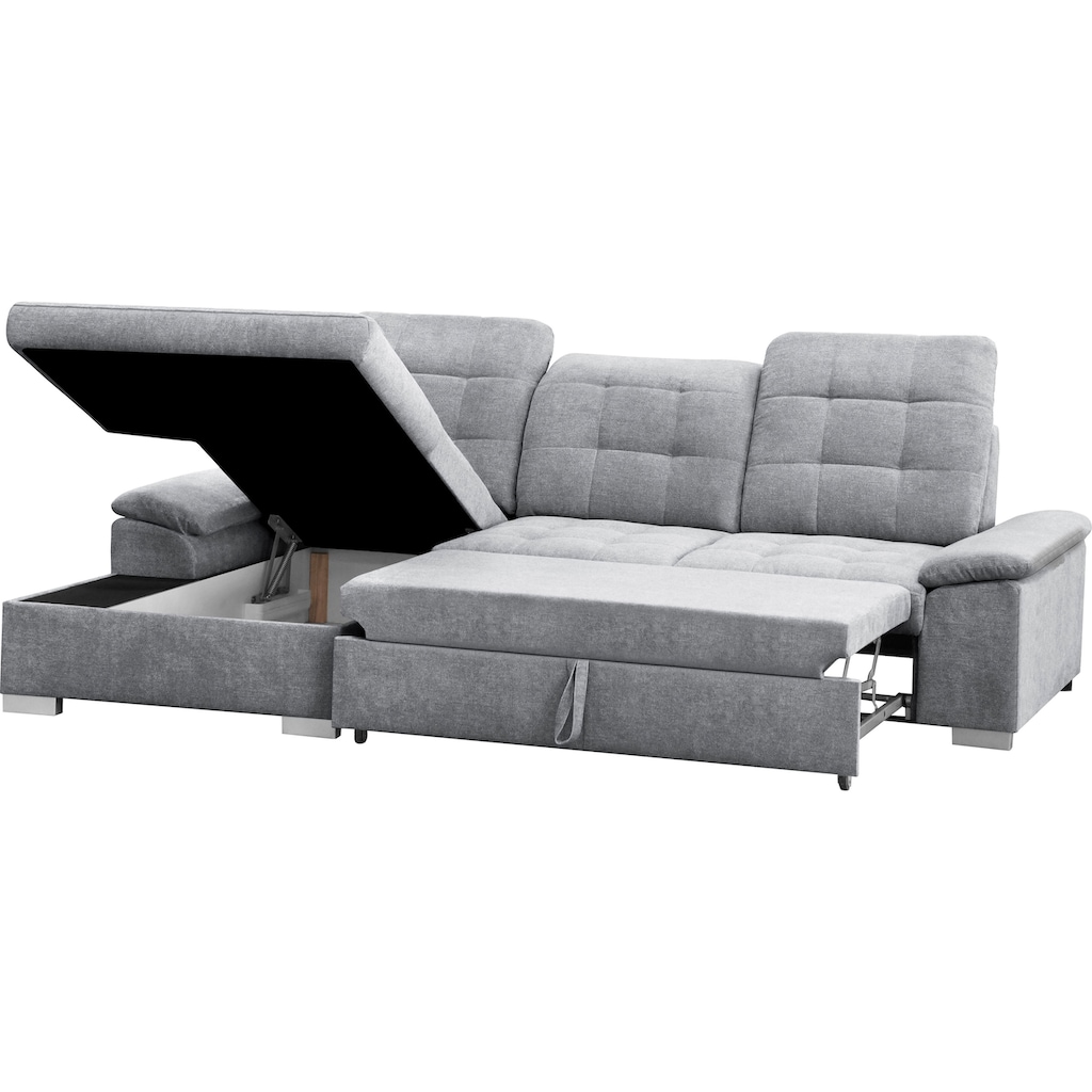 WERK2 Ecksofa »Mandy«, Sofa, Eckcouch mit Schlaffunktion, Bettkasten & verstellbaren Kopfteil