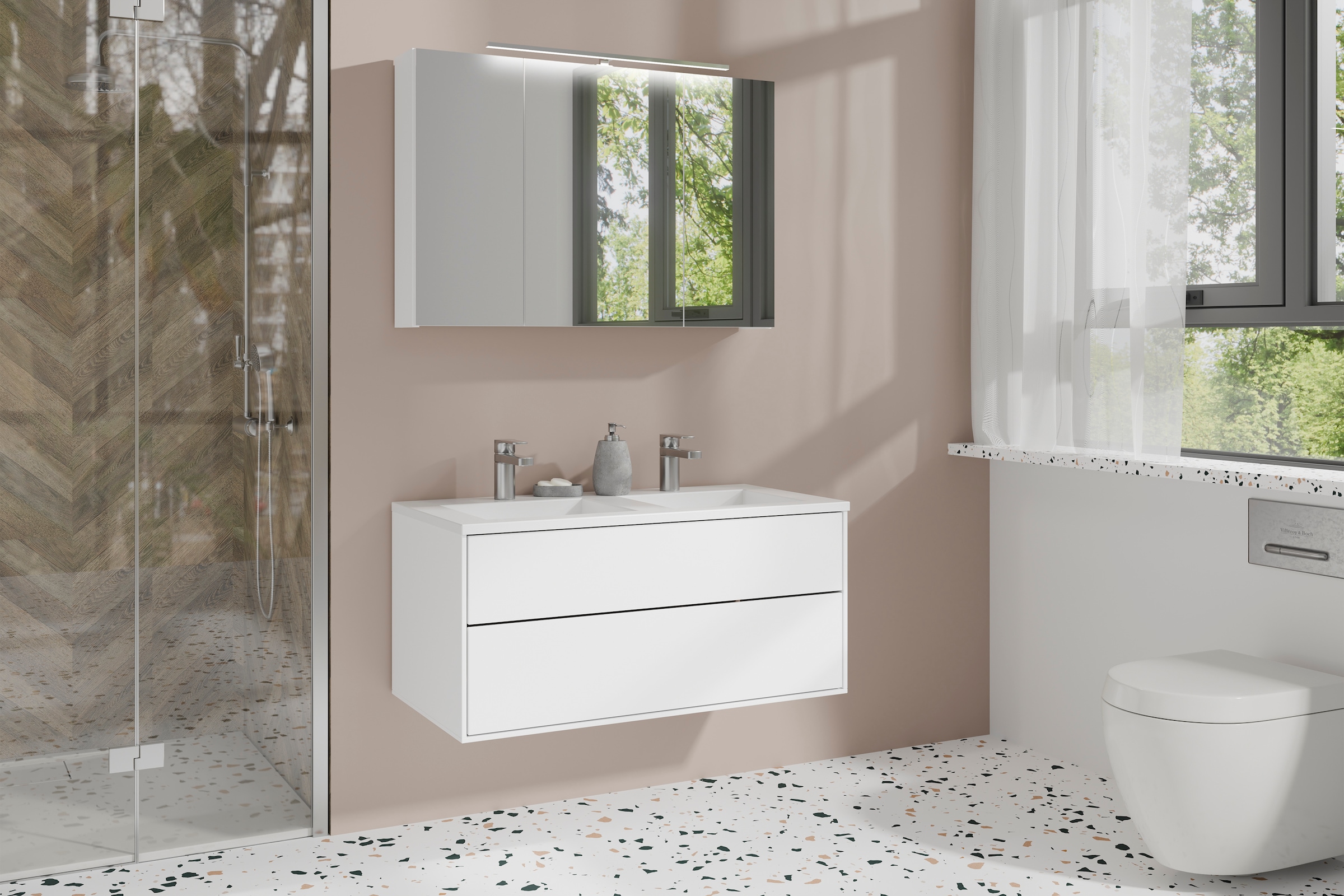 byLIVING Spiegelschrank »Serie Spree, in vielen Breiten erhältlich« Soft-Close, LED Beleuchtung mit Schalter- und Steckdosenbox