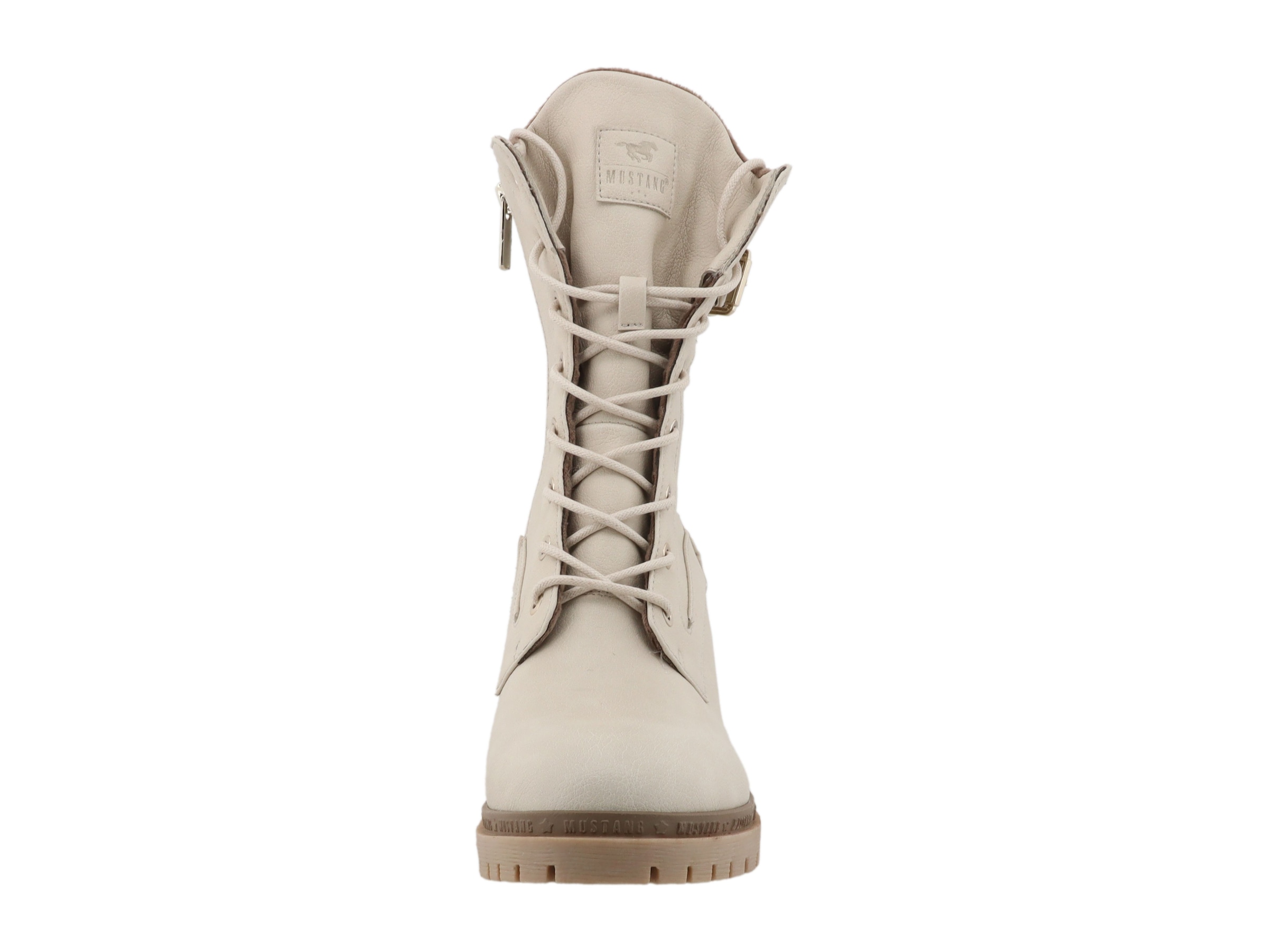 Mustang Shoes Schnürstiefelette »Stiefelette«  Blockabsatz, Schnürboots mit Zierschnalle und Nieten