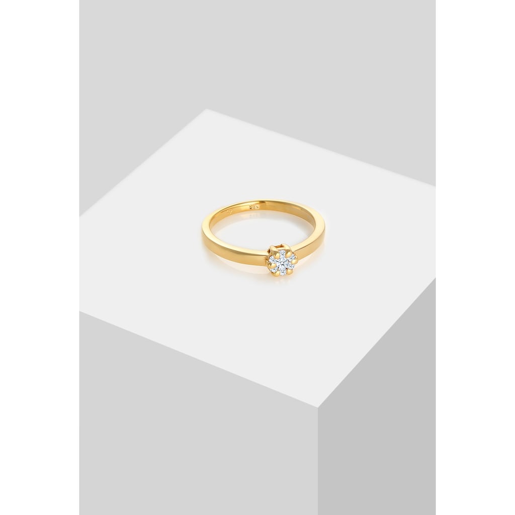 Elli DIAMONDS Verlobungsring »Blume Verlobung Diamant (0.12 ct.) 585 Gelbgold«