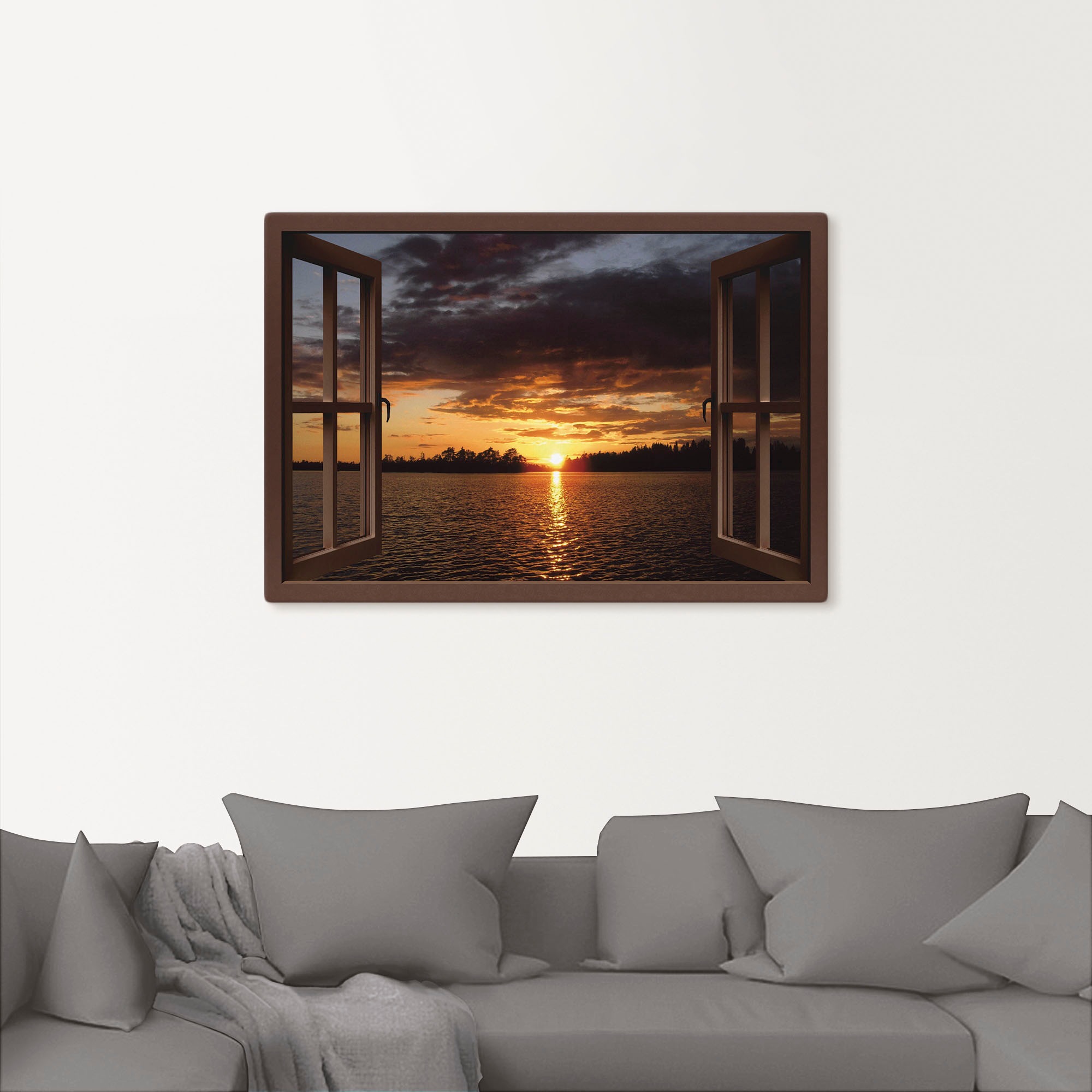 Artland Leinwandbild »Sonnenuntergang am See, braunes Fenster« Seebilder 1 günstig online kaufen