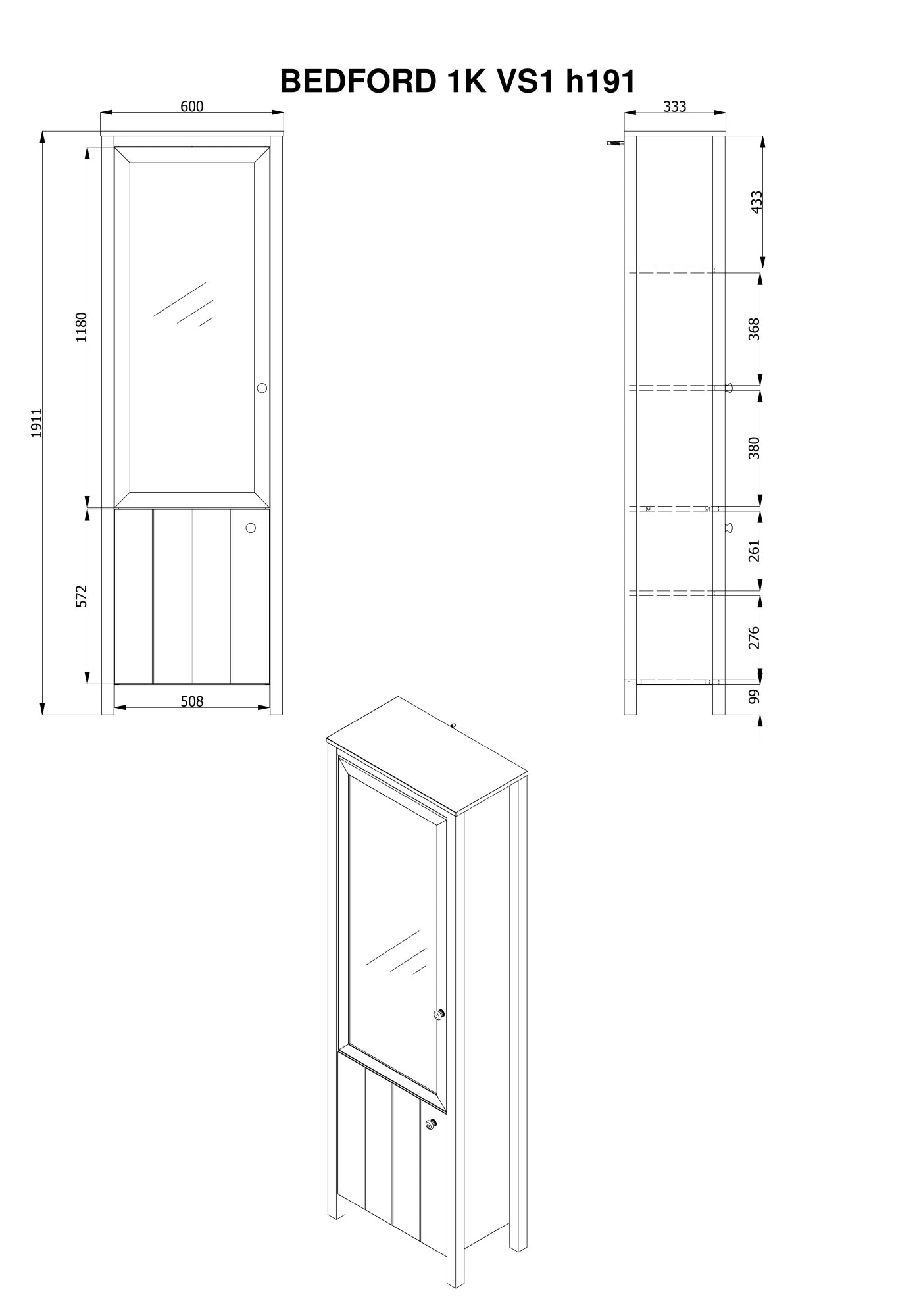 Home affaire Vitrine »BEDFORD Vitrinenschrank, Glasschrank, Standvitrine, Highboard« MDF-Profil 2D ummantelt, 2 Türen & 4 Einlegeböden mit Metallgriffen