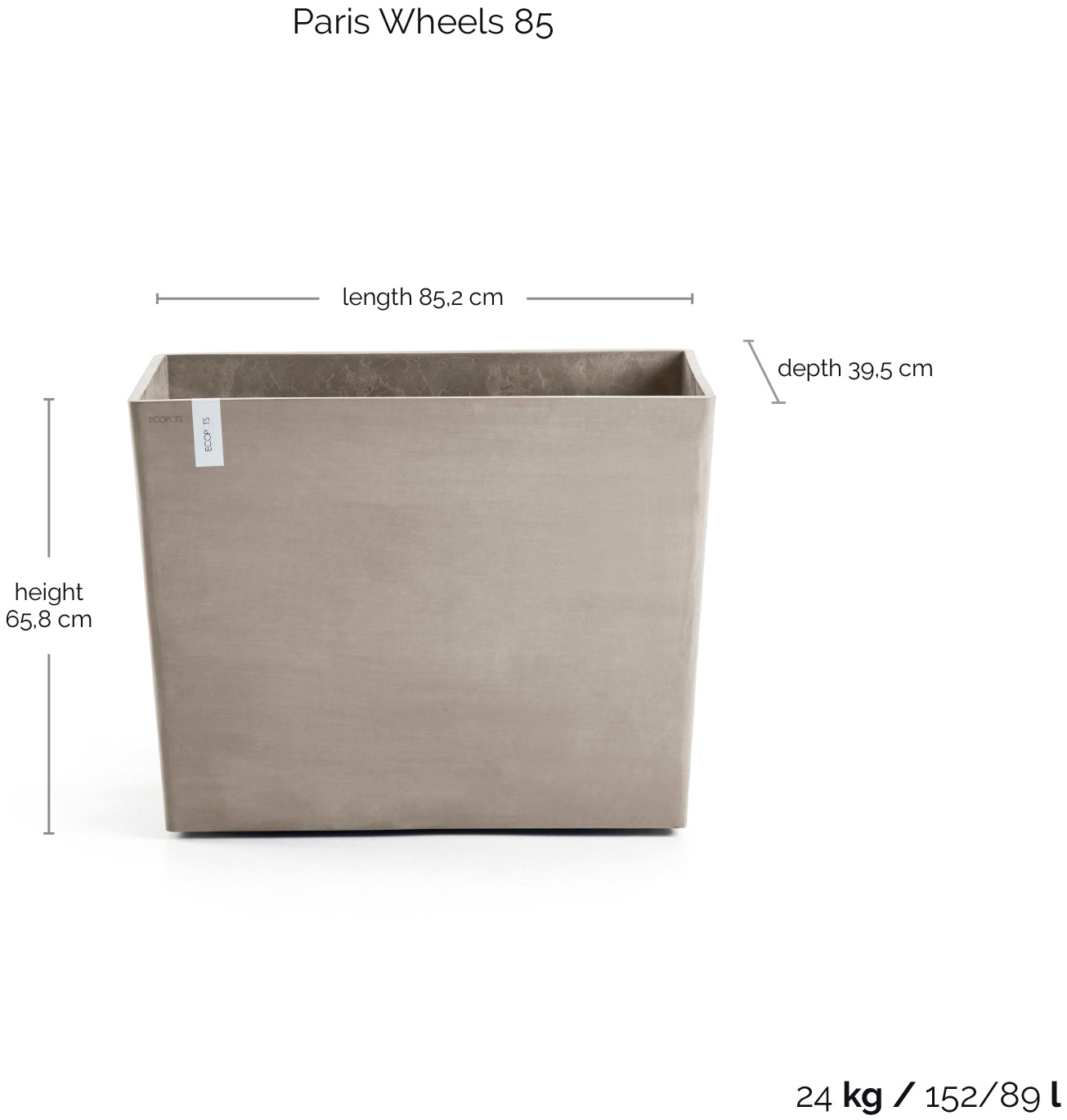ECOPOTS Blumentopf »Paris mit Rollen 85 Taupe«, für den Außenbereich: frostsicher, bruchsicher und lichtbeständig