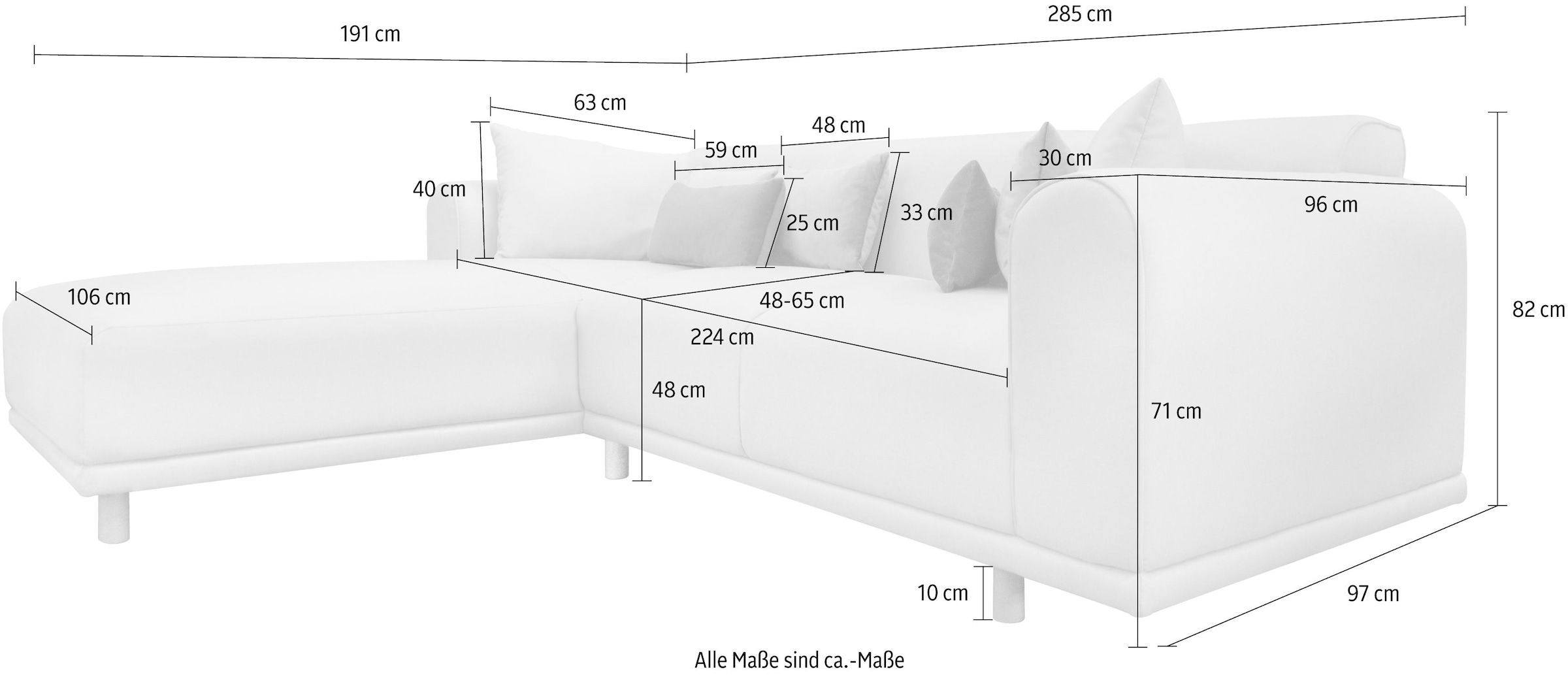 andas Ecksofa »Maroon L-Form«, in skandinavischem Design, mit losen Kissen