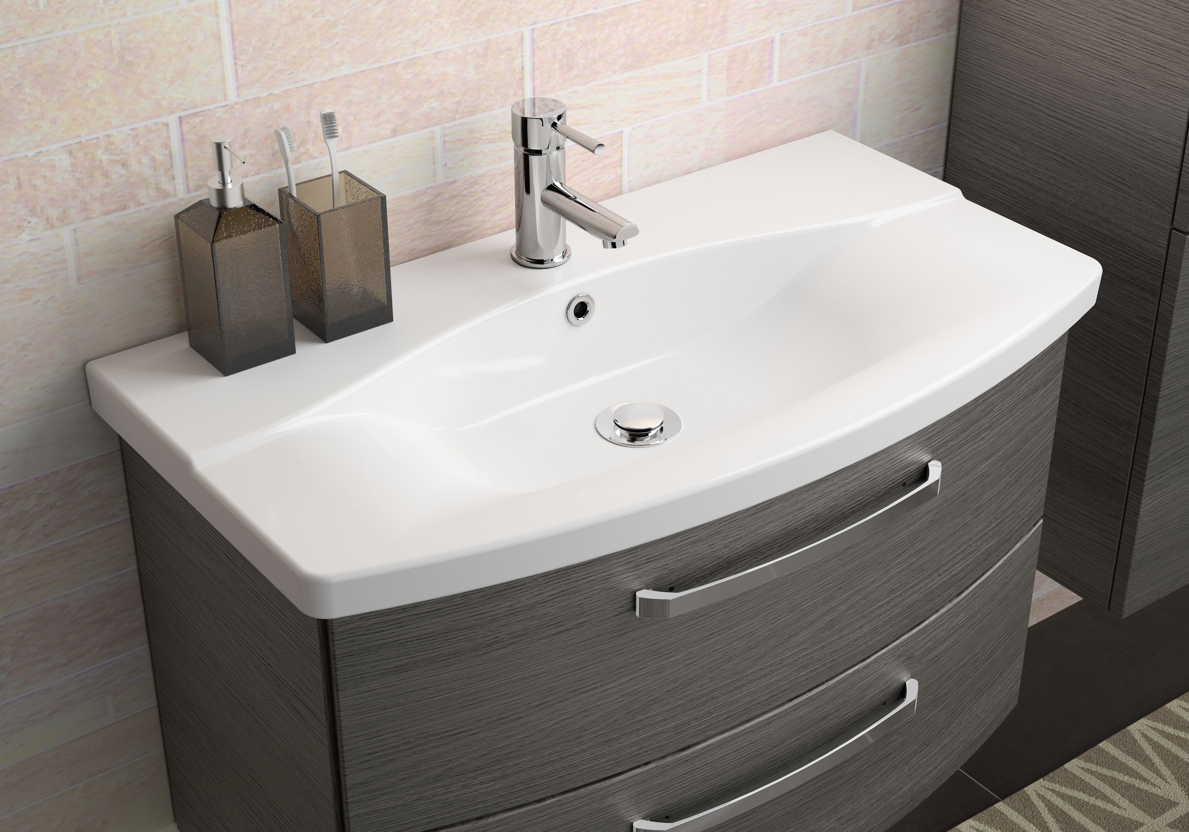Saphir Badmöbel-Set »Serie 4010 2-teilig Keramik-Waschtisch mit LED-Spiegelschrank«, (Set), Badezimmer Set 84 cm breit, inkl. Türdämpfer, 3 Türen, 2 Schubladen