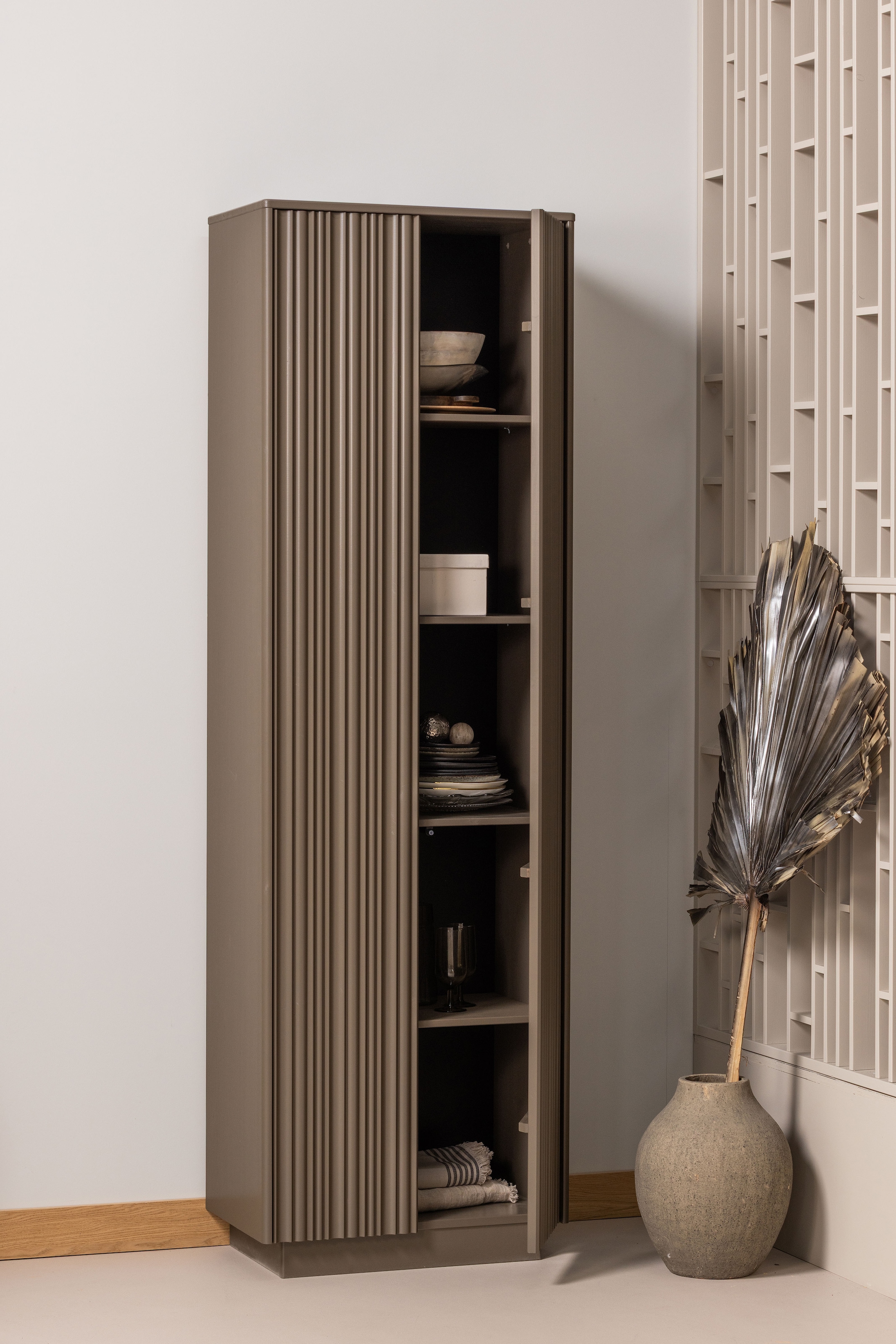 WOOOD Mehrzweckschrank »Nova FSC® Mix Kiefernholz mit grafischen Relieftüren 67x40x215 cm« Tragkraft 15 kg pro Boden, einfach zu montieren, sichtbare Maserung
