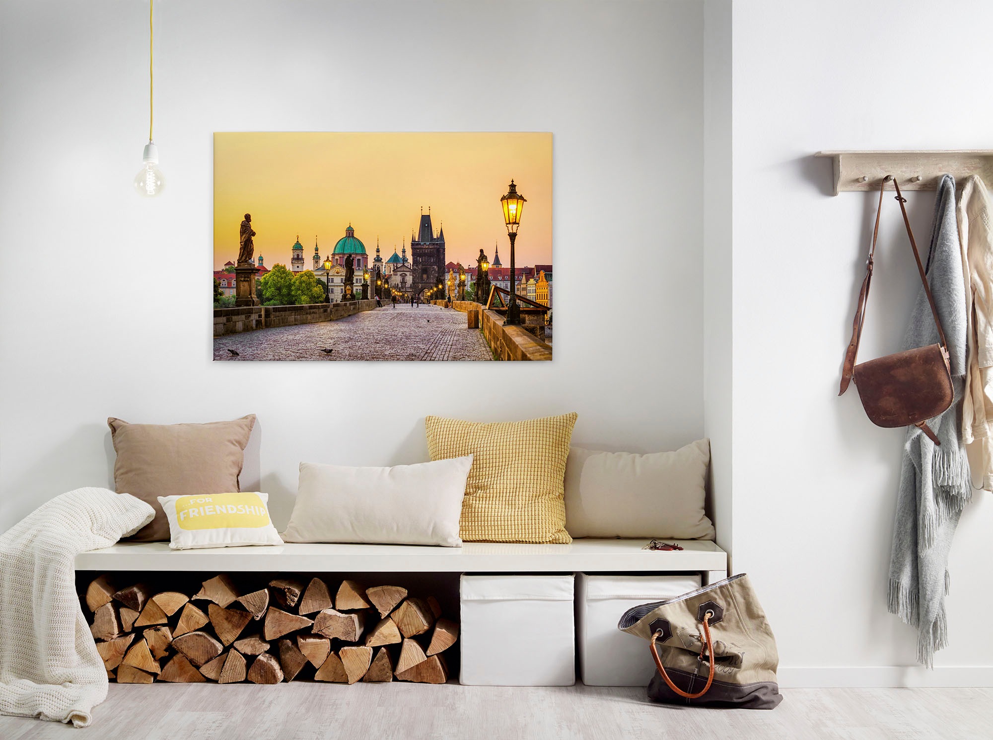 Bricoflor Leinwand Bild Mit Prag Motiv Gelbes Canvas Bild Mit Karlsbrücke I günstig online kaufen