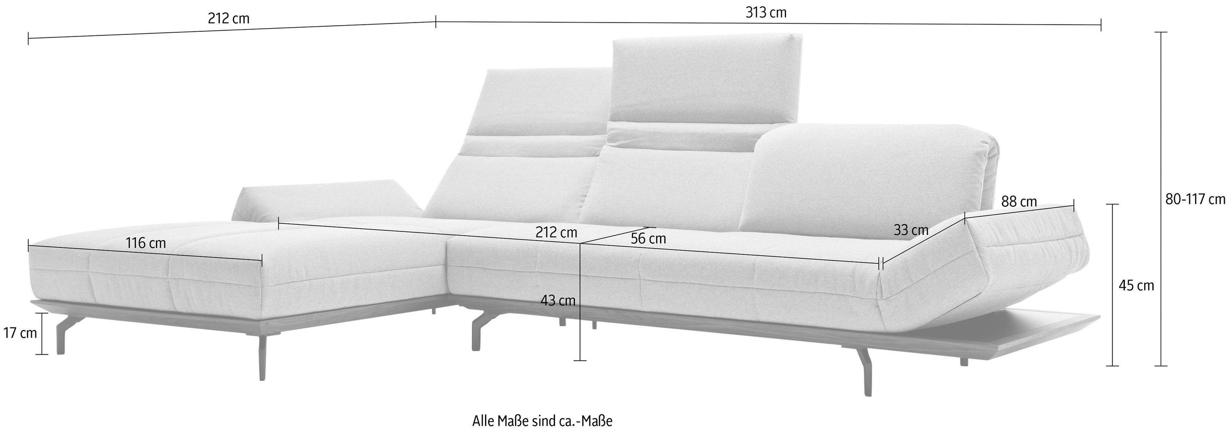 hülsta sofa Ecksofa »hs.420«, 313 Qualitäten, Breite cm online oder in Eiche Natur bestellen in 2 Nußbaum, Holzrahmen