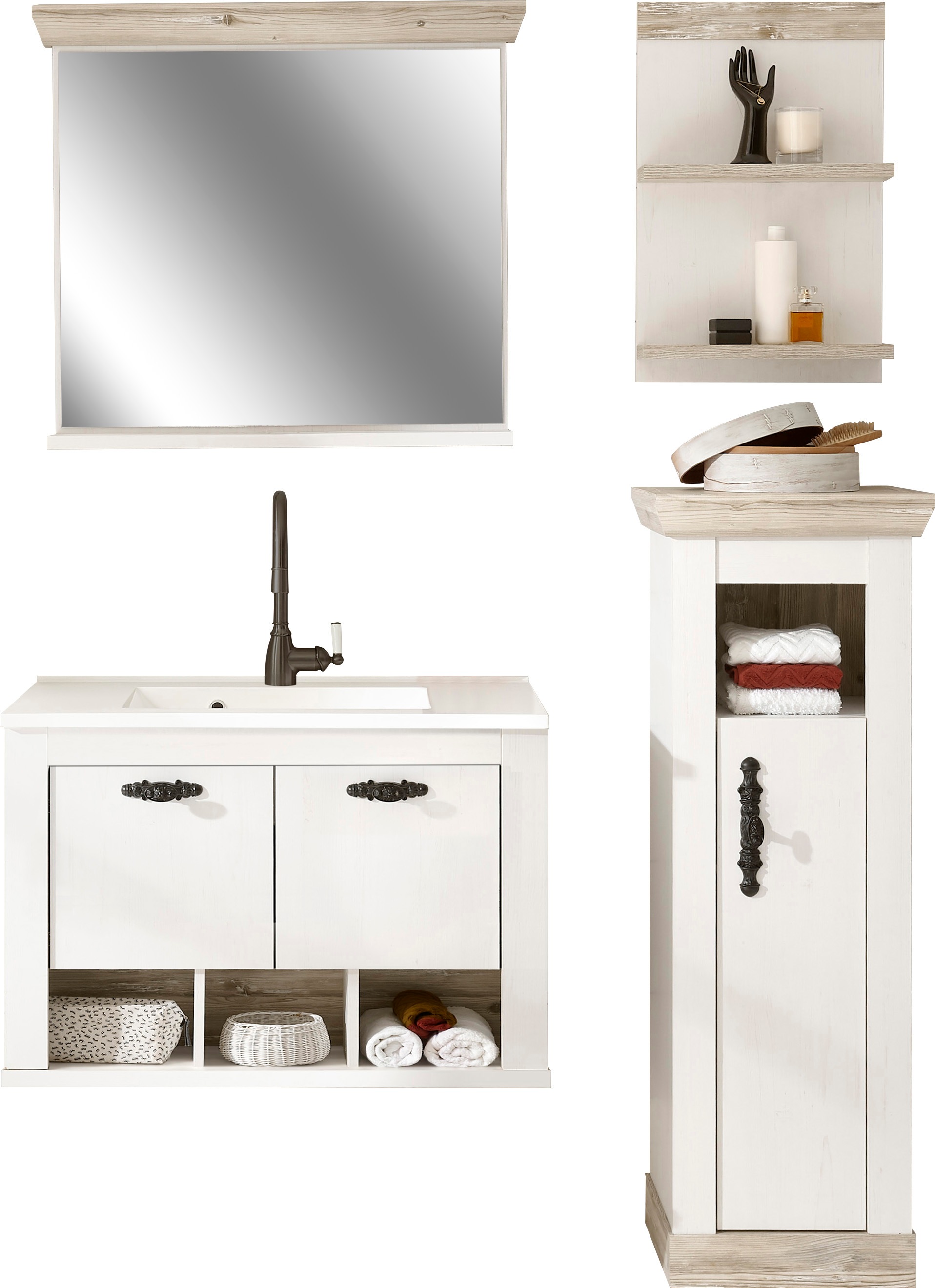 Home affaire Badmöbel-Set »Florenz, Bad im Landhausstil, 4-teiliges Badezim günstig online kaufen