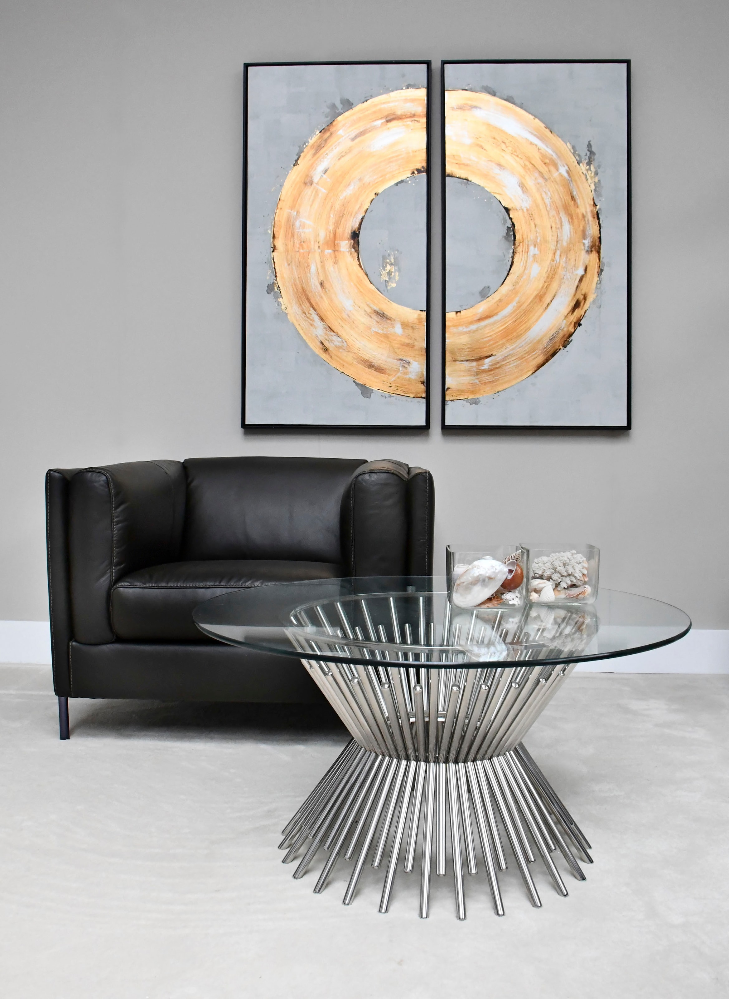 Leonique Couchtisch »Monty«, Couchtisch, rund, Glas, Chromgestell, Sicherheitsglas, 90x90x47