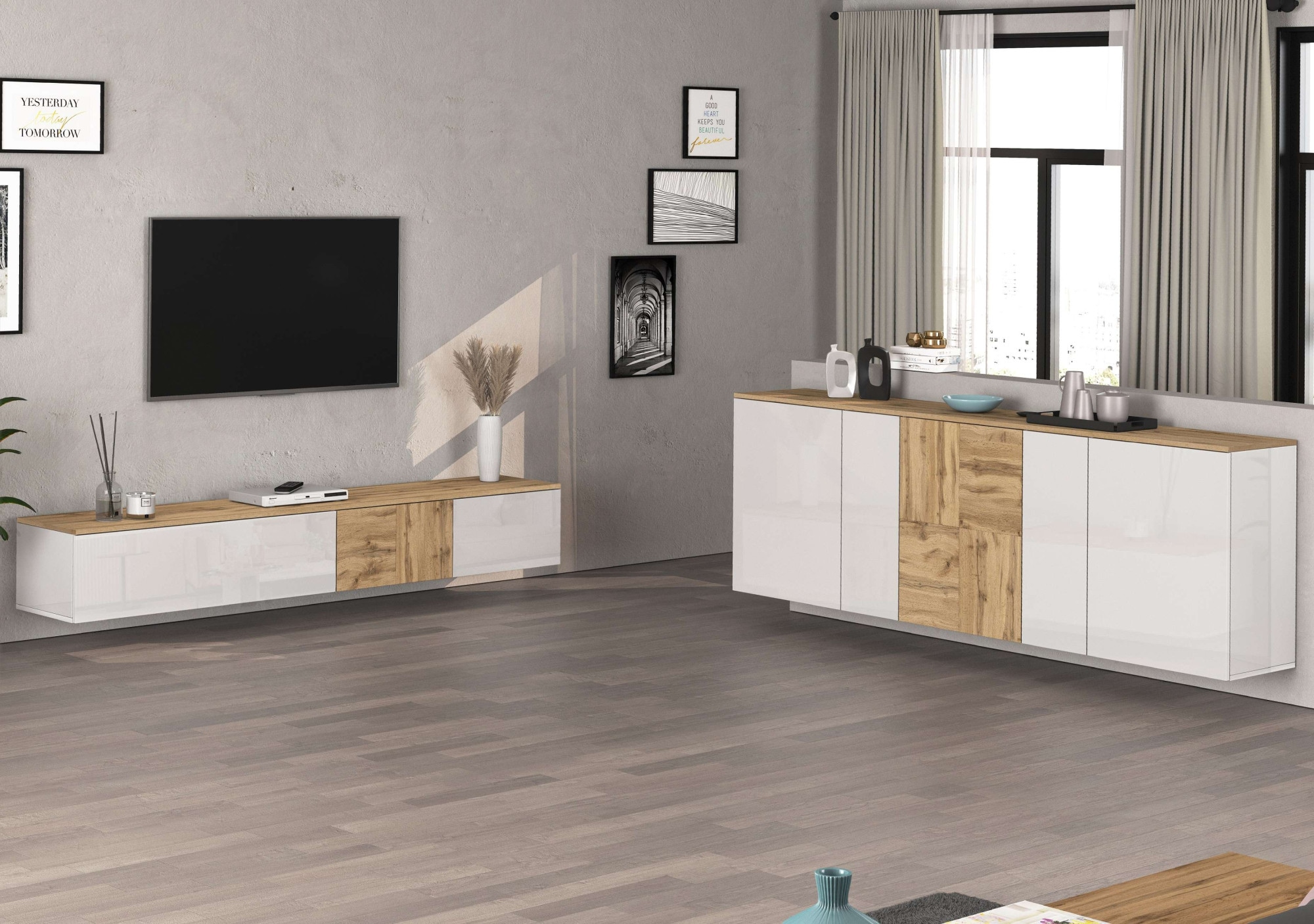 INOSIGN Sideboard »Sideboard ISEO, Kommode, Schrank, Kredenz« 1 Stk. tlg. stehend/hängend, 5 Türen HG lackiert, 6 Fächer, B 200 cm