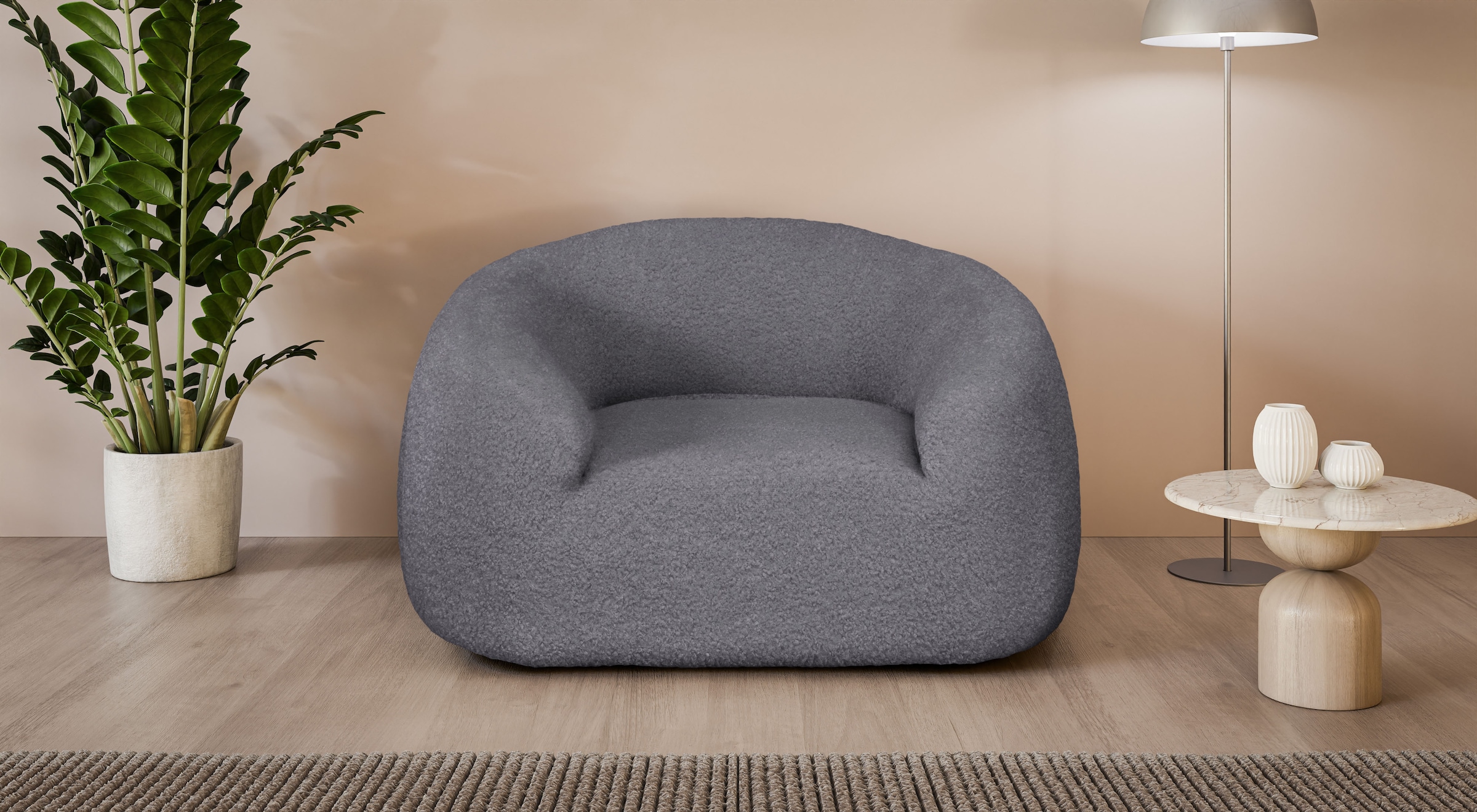 LeGer Home by Lena Gercke Sessel »YANI Relaxsessel, Loungesessel, Maße B/T/H: 127/96/76 cm«, organische Form, mit Wellenunterfederung, auch in Bouclé