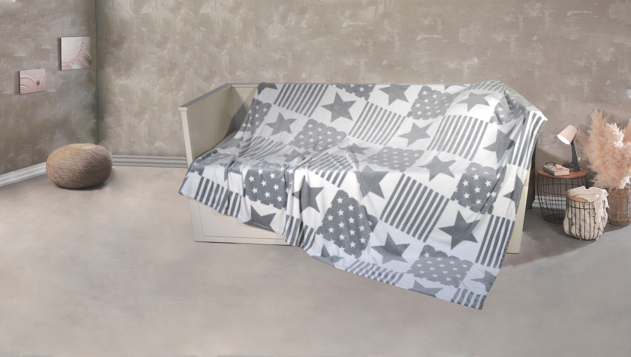 KiNZLER Wohndecke »Mikrofaser XXL "Sterne-Karo"« Kuscheldecke, Patchwork De günstig online kaufen