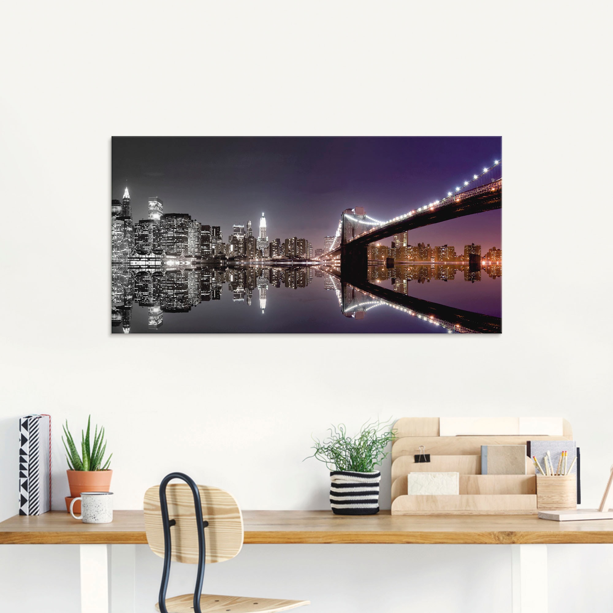 Artland Glasbild »New York Skyline nächtliche Reflektion« Amerika 1 Stk. tlg. in verschiedenen Größen