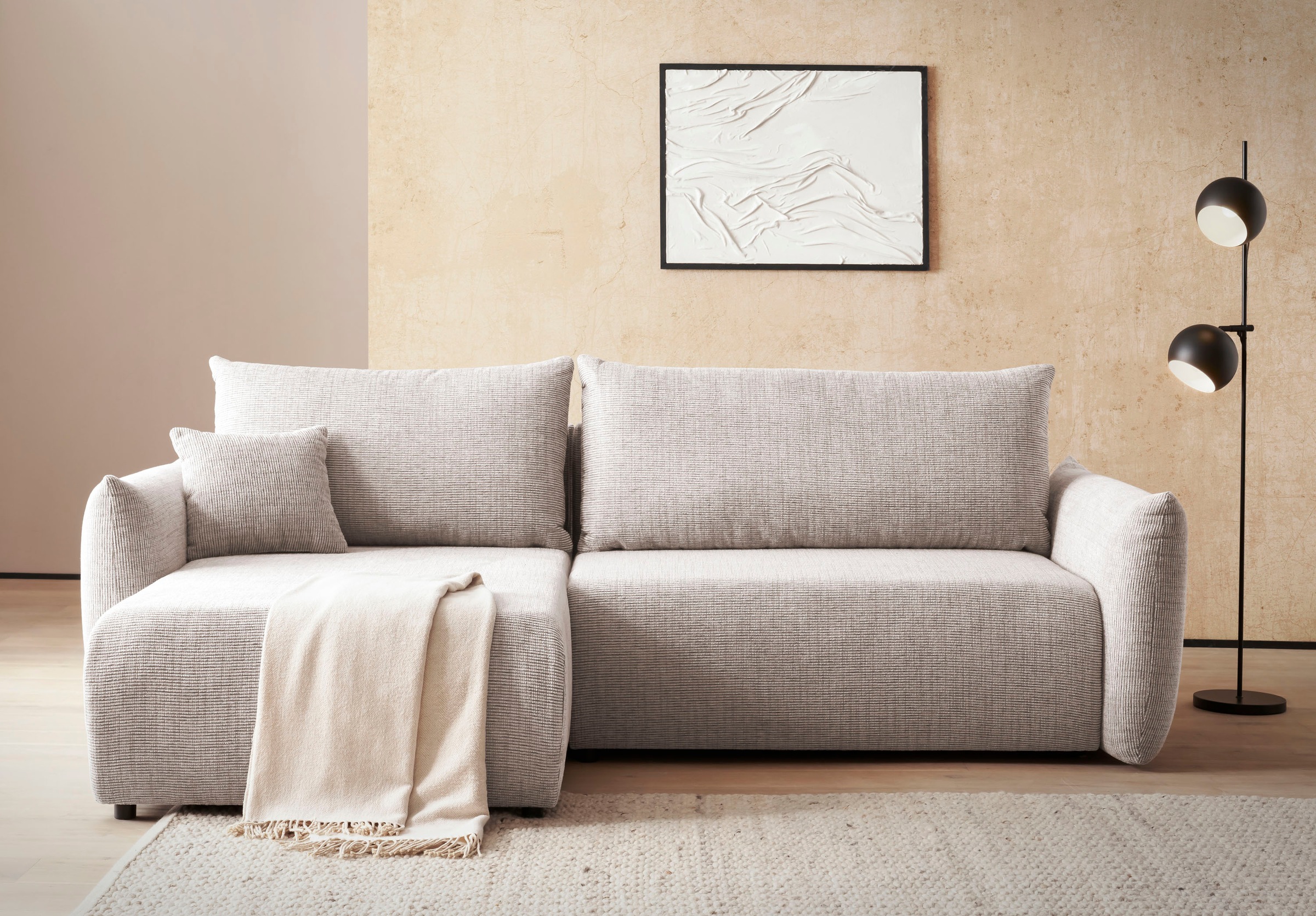 INOSIGN Ecksofa »MAVAS Schlafsofa mit Bettkasten, L-Form,«, ca.257/127cm (Liegefläche 212/145 cm), Cord, Chenille, Struktur