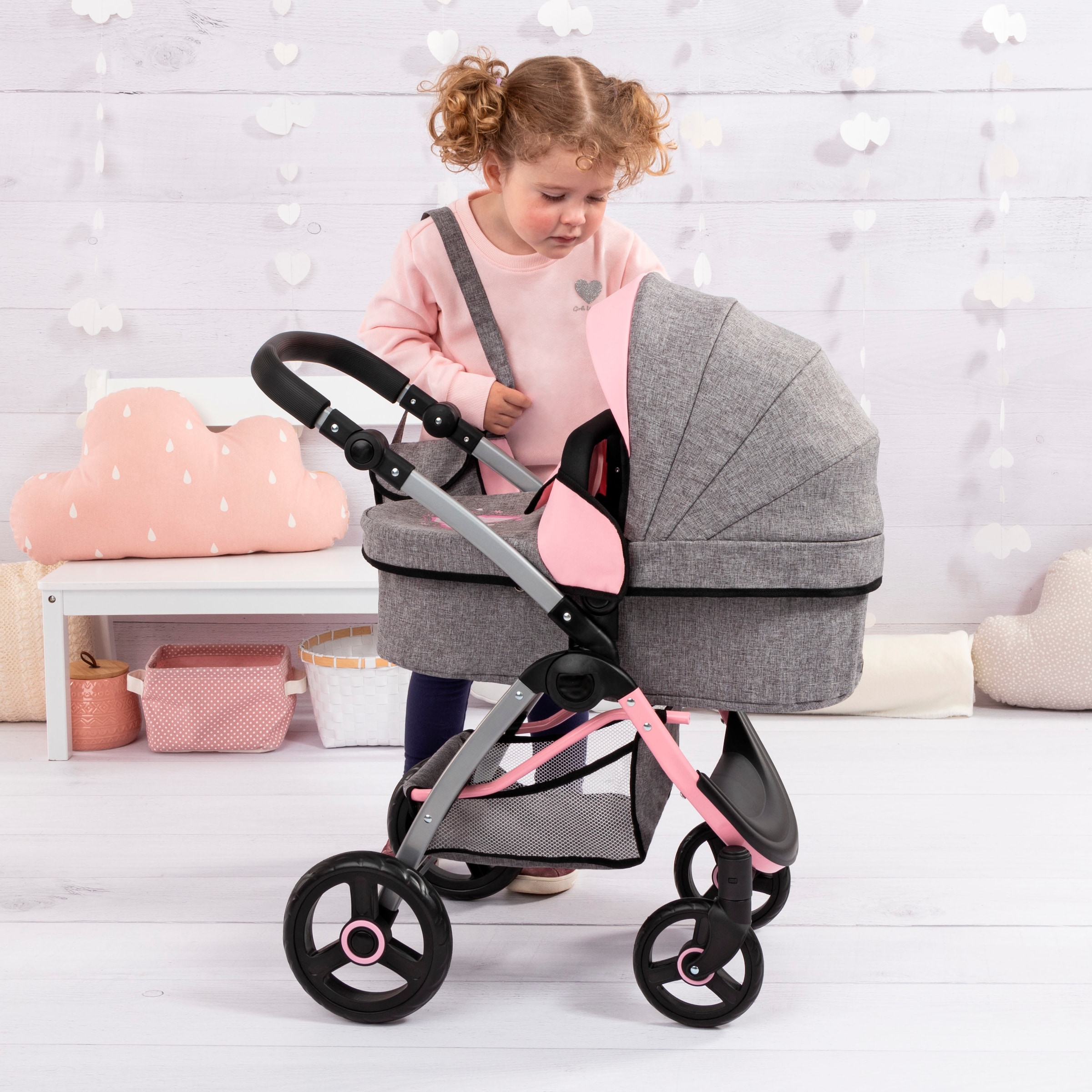 Bayer Kombi-Puppenwagen »City Max grau/rosa«, mit Wickeltasche