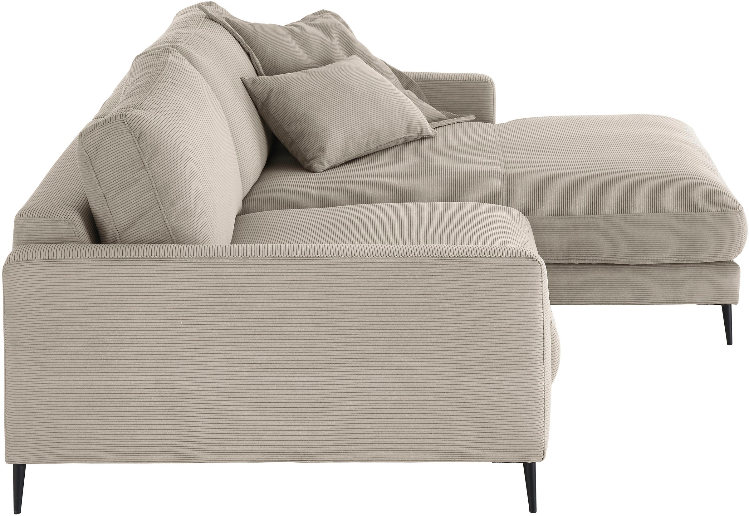INOSIGN Ecksofa »Downtown, B/T/H: 272/190/84 cm L-Form«, weicher Sitzkomfort auch in Cord und Bouclé, incl. Zierkissen
