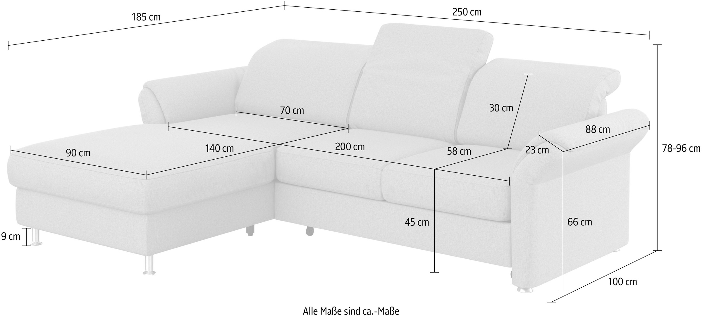 sit&more Ecksofa »Apulia L-Form«, wahlweise Bettfunktion, Bettkasten und Kopf- und Armteilverstellung